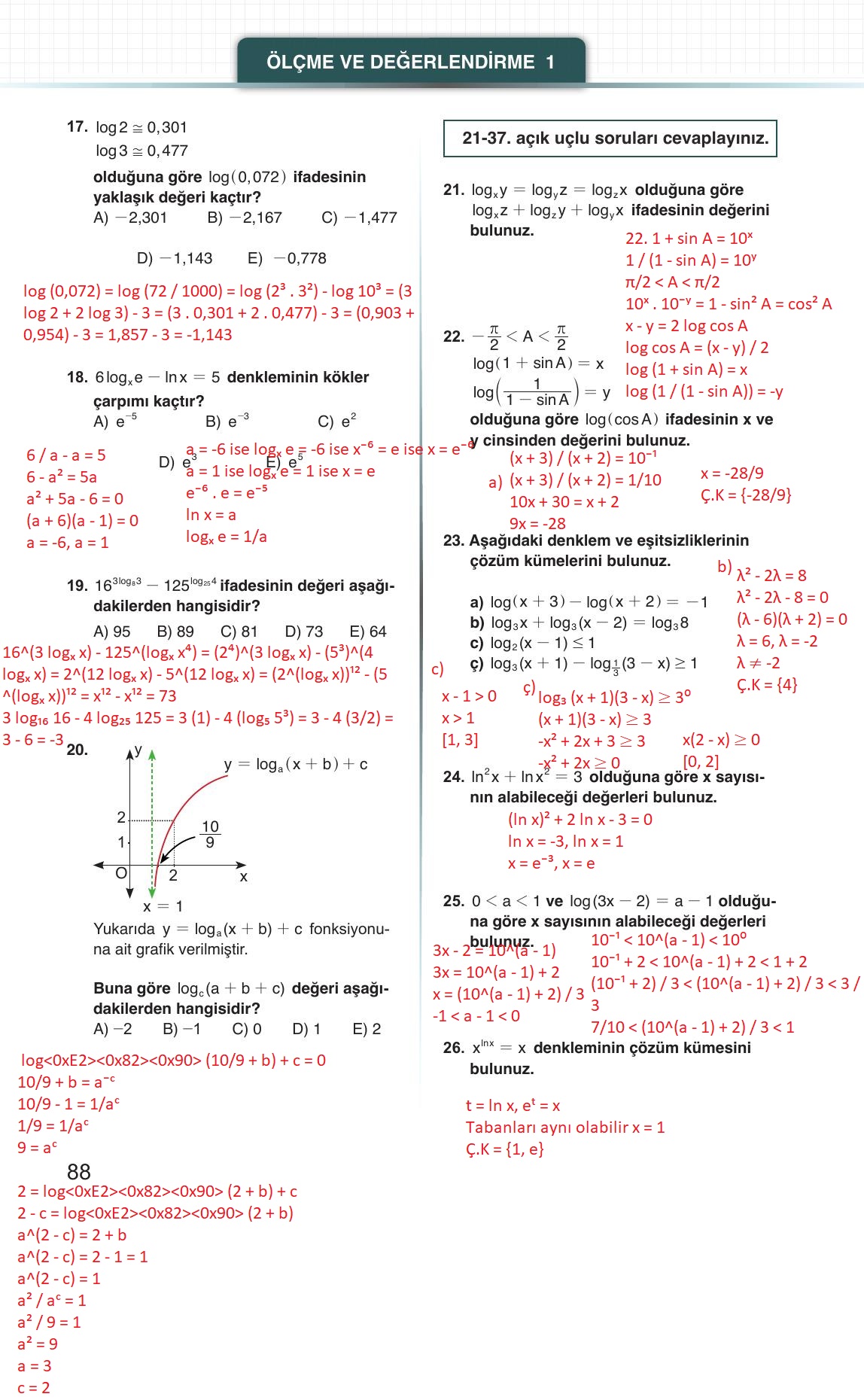 12. Sınıf Meb Yayınları Matematik Ders Kitabı Sayfa 88 Cevapları 12. Sınıf Meb Yayınları Matematik Ders Kitabı Sayfa 88 Cevapları