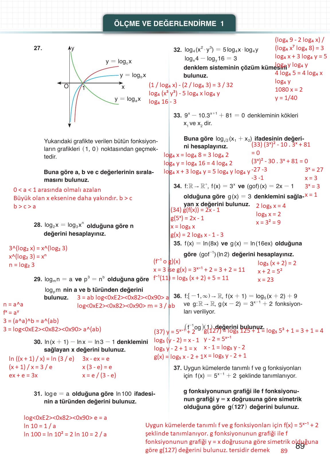 12. Sınıf Meb Yayınları Matematik Ders Kitabı Sayfa 89 Cevapları