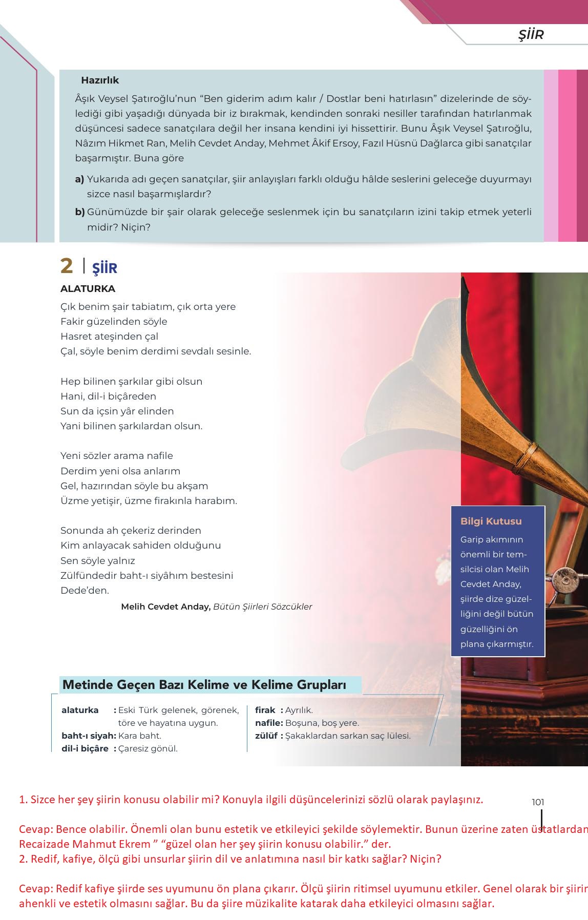 12. Sınıf Meb Yayınları Türk Dili Ve Edebiyatı Ders Kitabı Sayfa 101 Cevapları 12. Sınıf Meb Yayınları Türk Dili Ve Edebiyatı Ders Kitabı Sayfa 101 Cevapları
