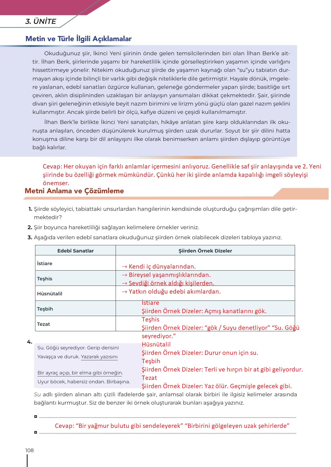 12. Sınıf Meb Yayınları Türk Dili Ve Edebiyatı Ders Kitabı Sayfa 108 Cevapları