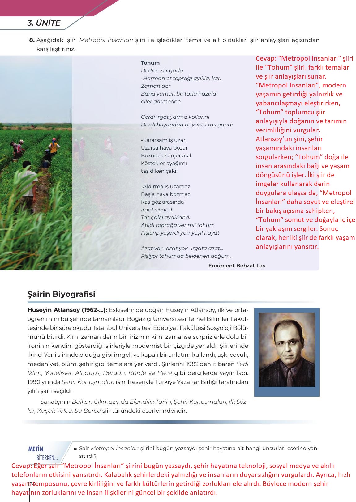 12. Sınıf Meb Yayınları Türk Dili Ve Edebiyatı Ders Kitabı Sayfa 124 Cevapları