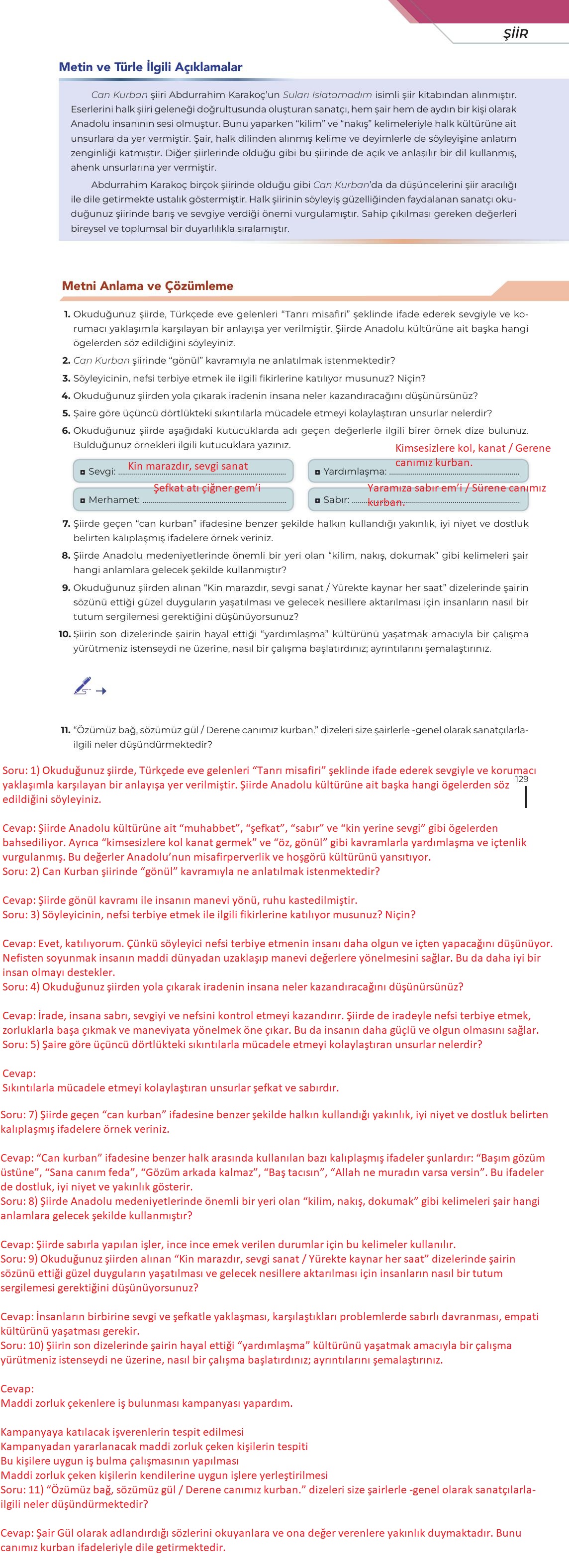 12. Sınıf Meb Yayınları Türk Dili Ve Edebiyatı Ders Kitabı Sayfa 129 Cevapları