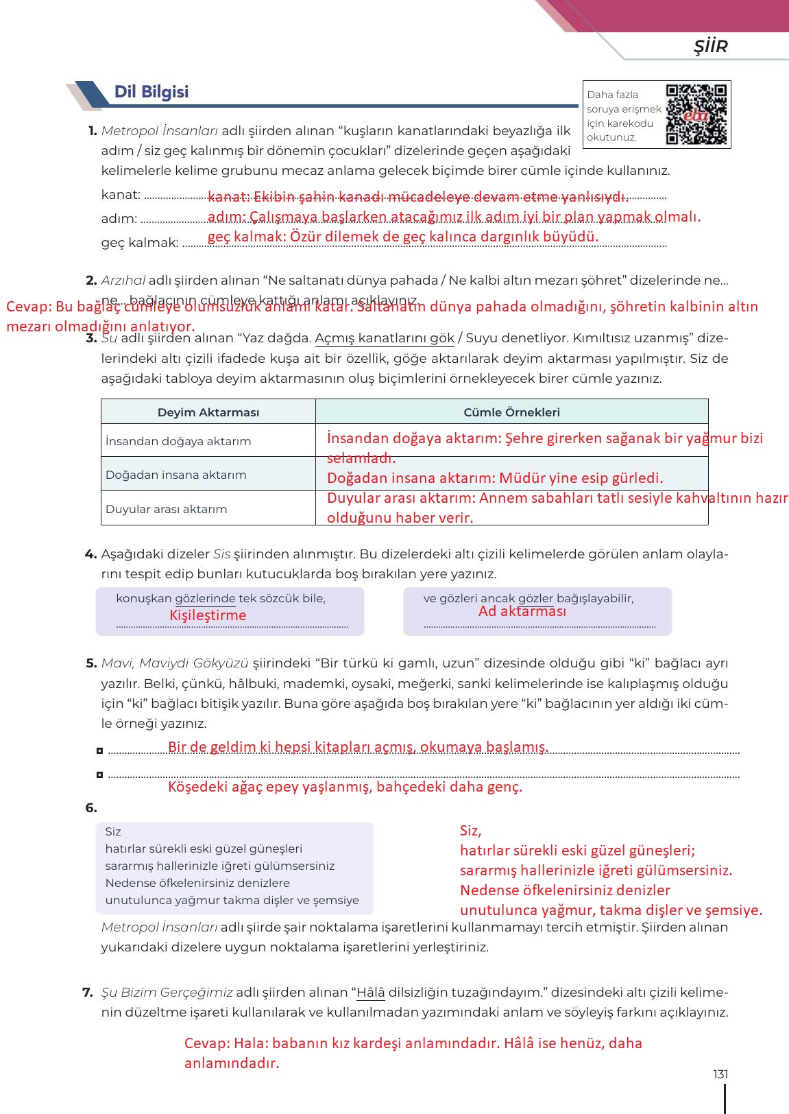 12. Sınıf Meb Yayınları Türk Dili Ve Edebiyatı Ders Kitabı Sayfa 131 Cevapları