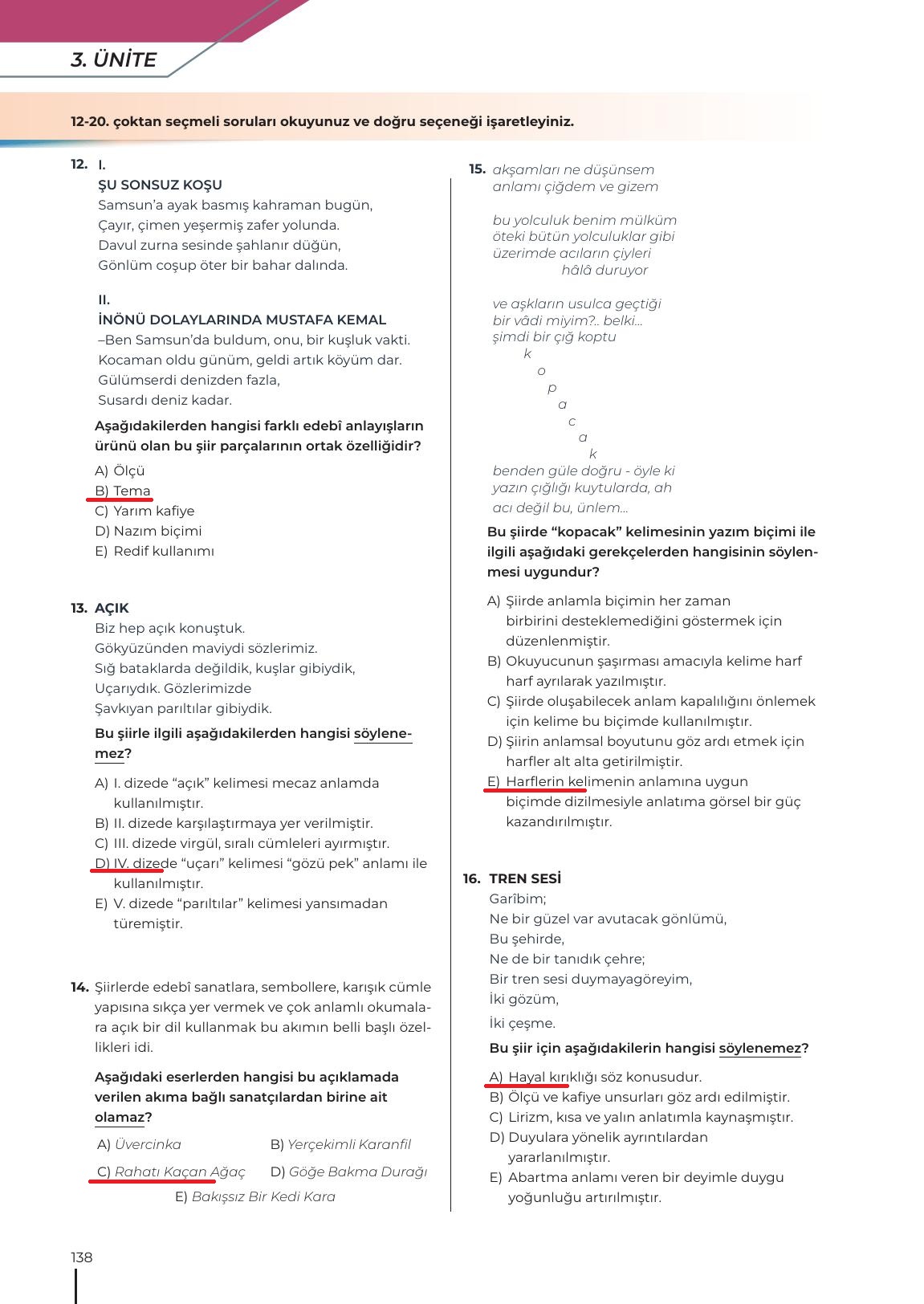 12. Sınıf Meb Yayınları Türk Dili Ve Edebiyatı Ders Kitabı Sayfa 138 Cevapları
