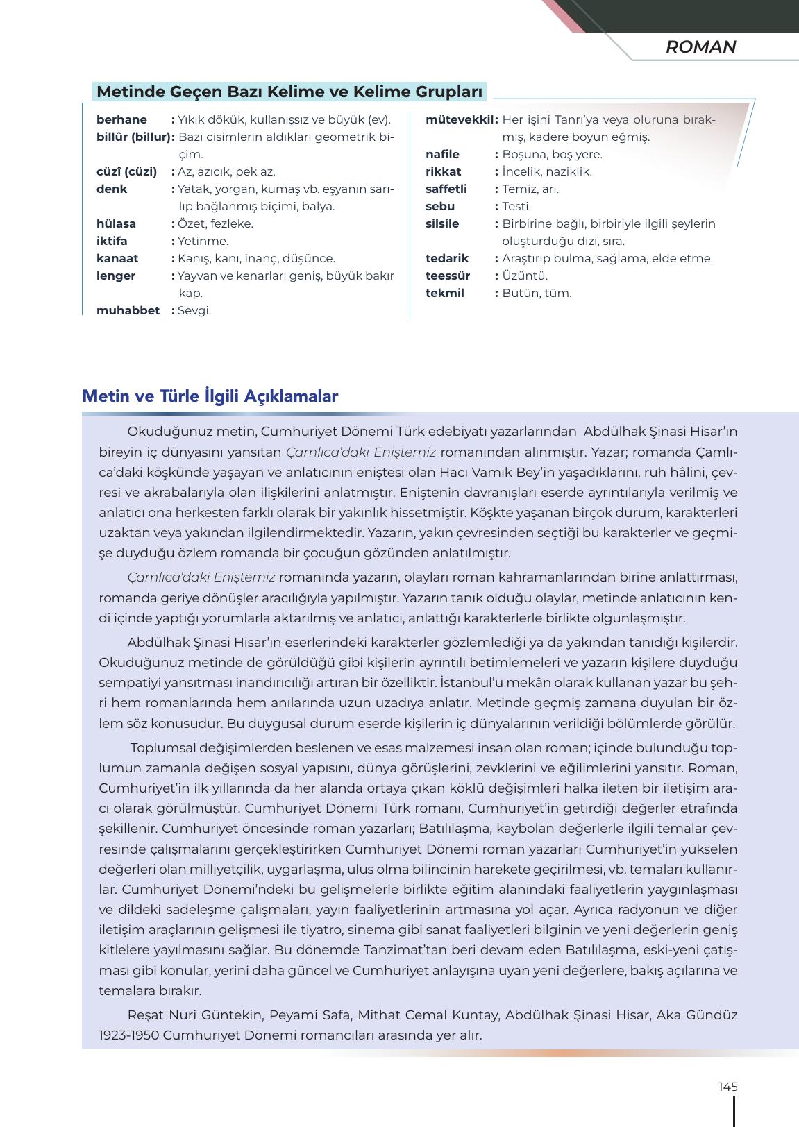 12. Sınıf Meb Yayınları Türk Dili Ve Edebiyatı Ders Kitabı Sayfa 145 Cevapları