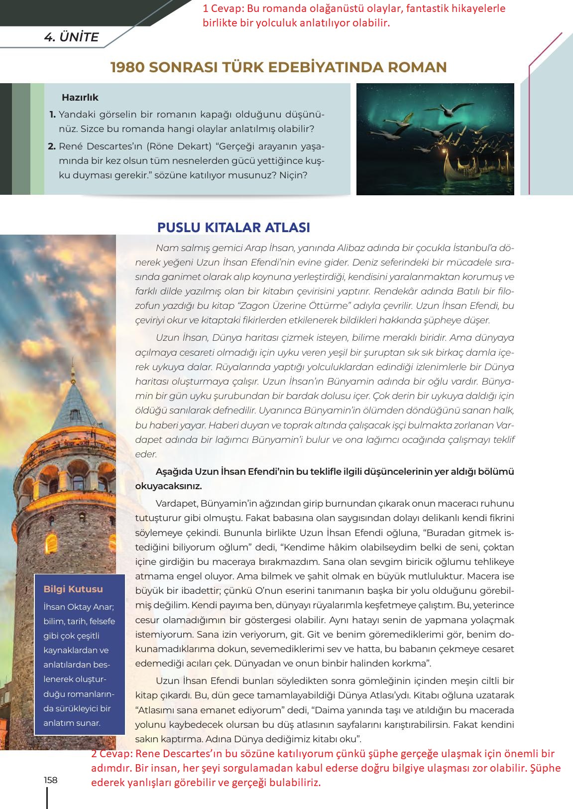 12. Sınıf Meb Yayınları Türk Dili Ve Edebiyatı Ders Kitabı Sayfa 158 Cevapları