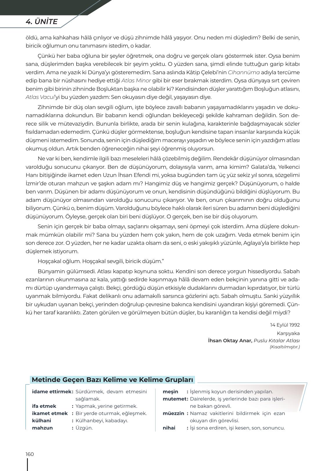 12. Sınıf Meb Yayınları Türk Dili Ve Edebiyatı Ders Kitabı Sayfa 160 Cevapları 12. Sınıf Meb Yayınları Türk Dili Ve Edebiyatı Ders Kitabı Sayfa 160 Cevapları