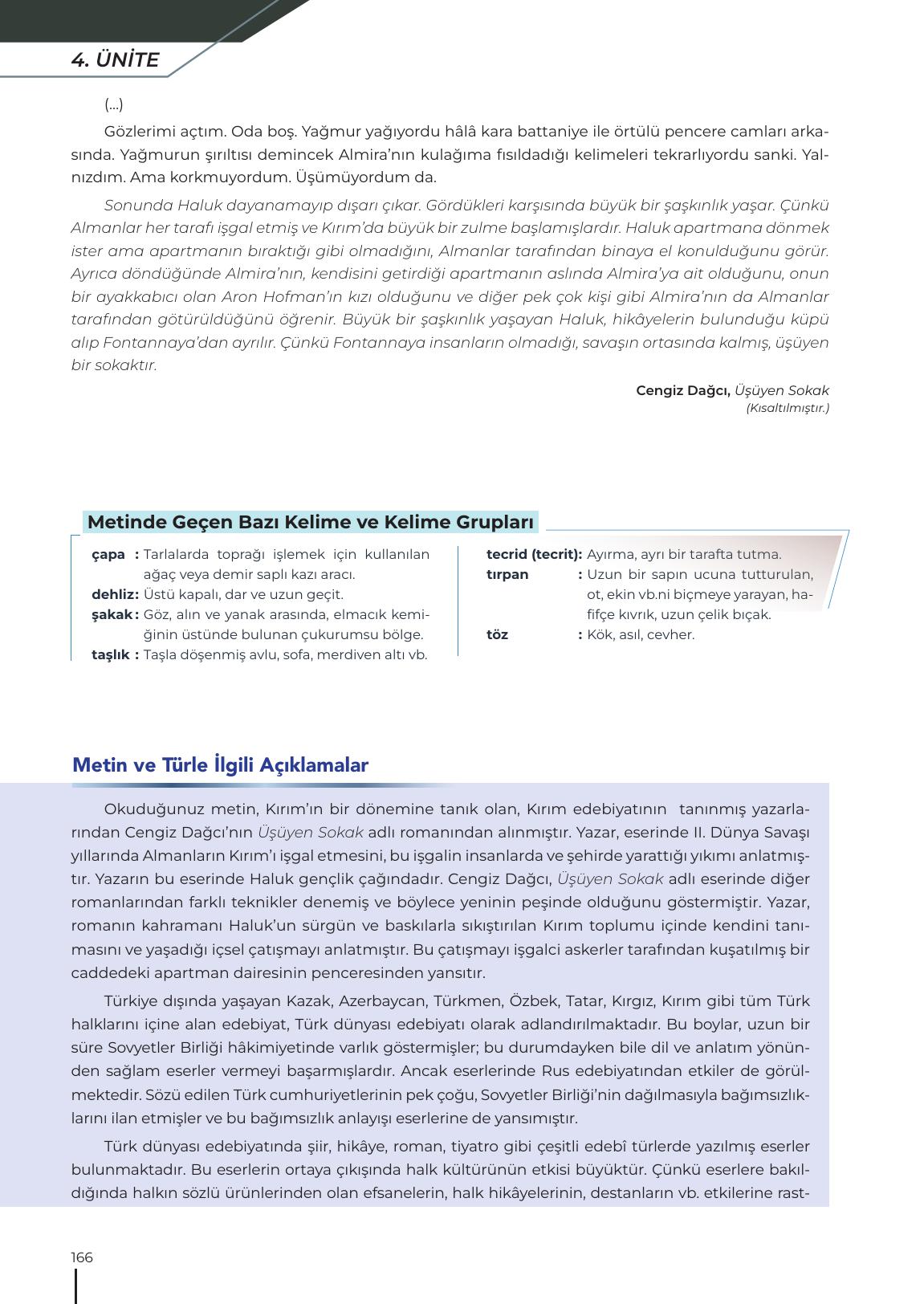 12. Sınıf Meb Yayınları Türk Dili Ve Edebiyatı Ders Kitabı Sayfa 166 Cevapları