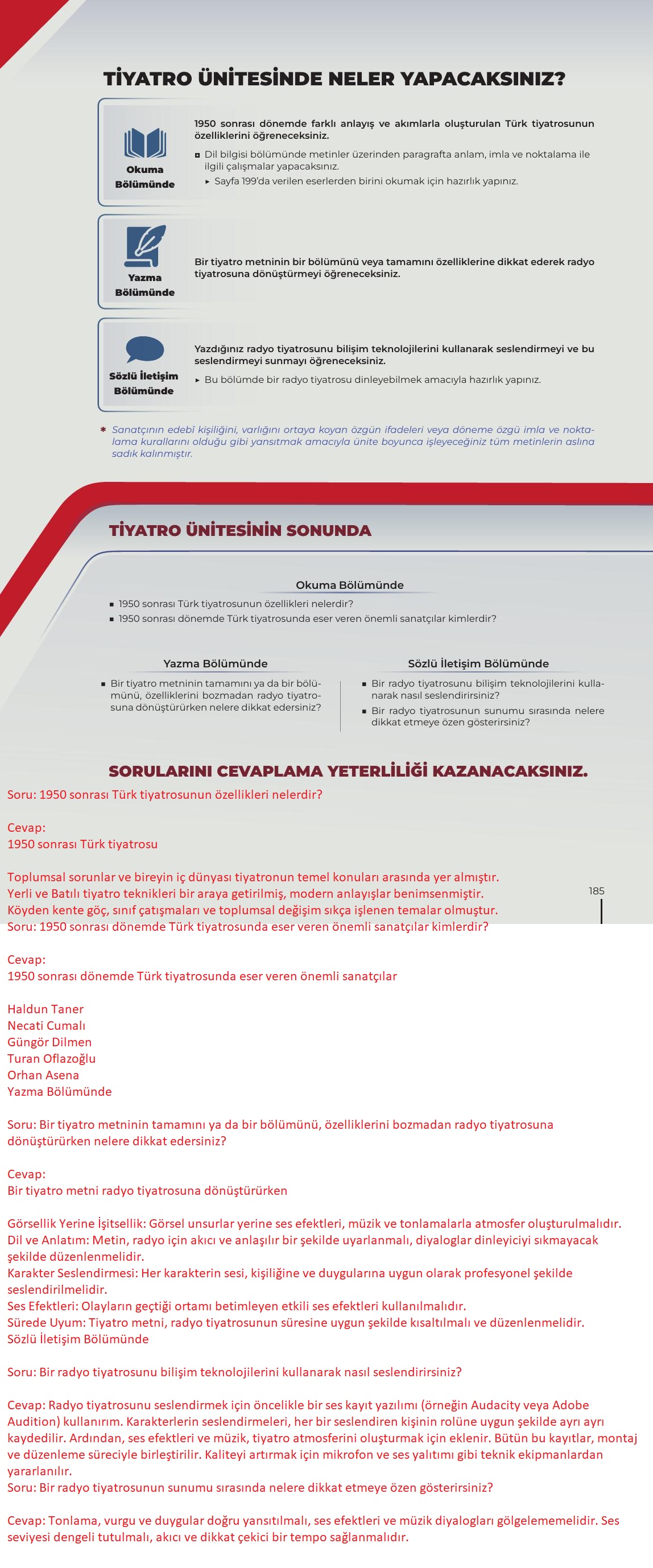12. Sınıf Meb Yayınları Türk Dili Ve Edebiyatı Ders Kitabı Sayfa 185 Cevapları