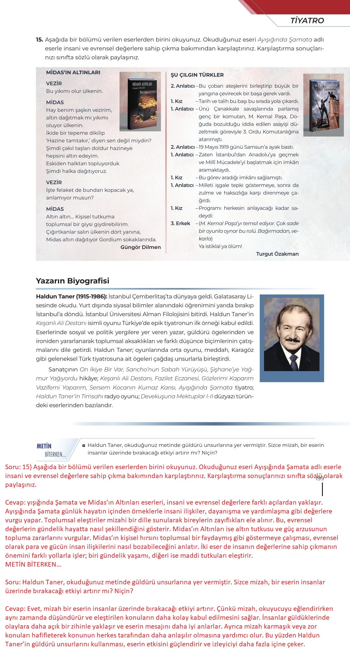 12. Sınıf Meb Yayınları Türk Dili Ve Edebiyatı Ders Kitabı Sayfa 199 Cevapları