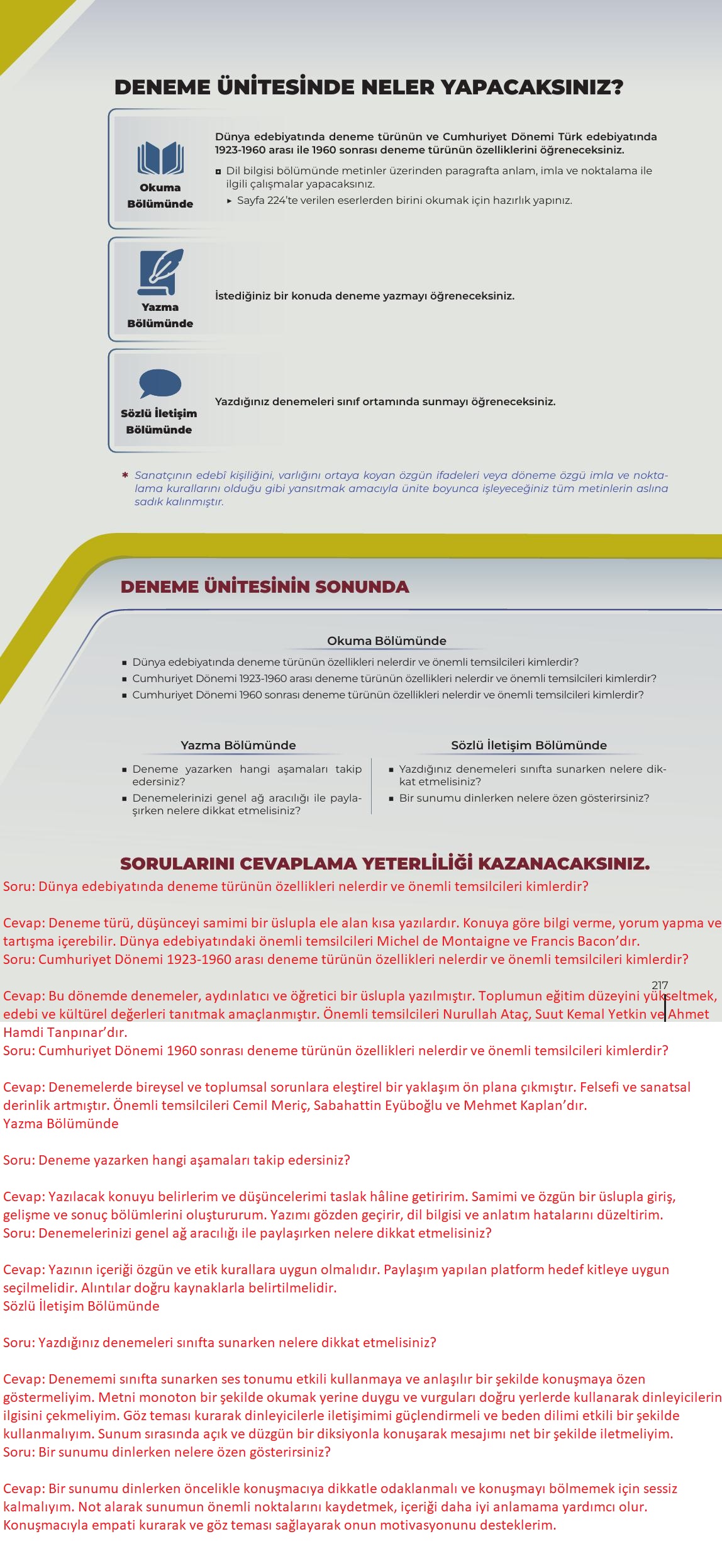 12. Sınıf Meb Yayınları Türk Dili Ve Edebiyatı Ders Kitabı Sayfa 217 Cevapları