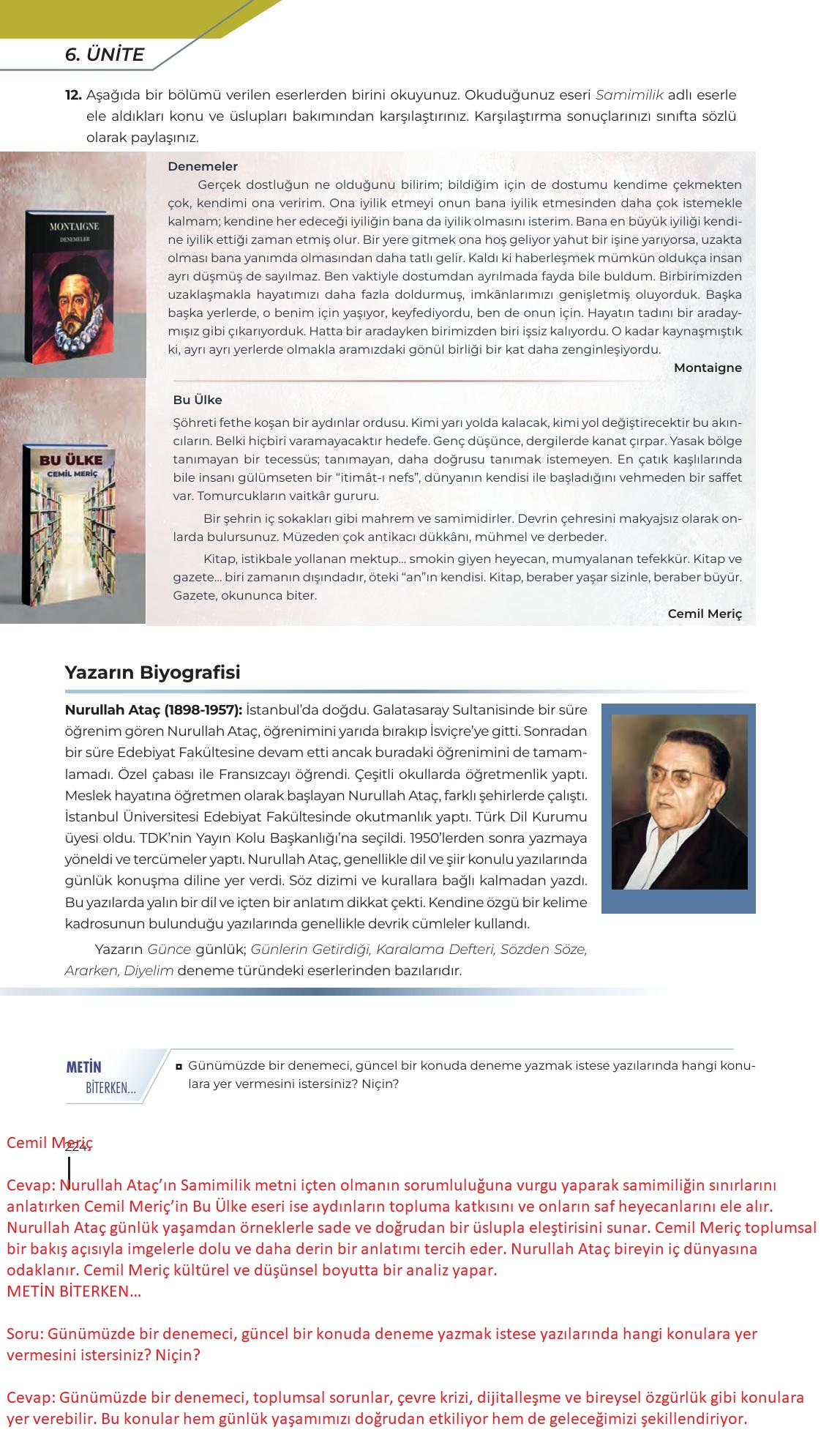 12. Sınıf Meb Yayınları Türk Dili Ve Edebiyatı Ders Kitabı Sayfa 224 Cevapları