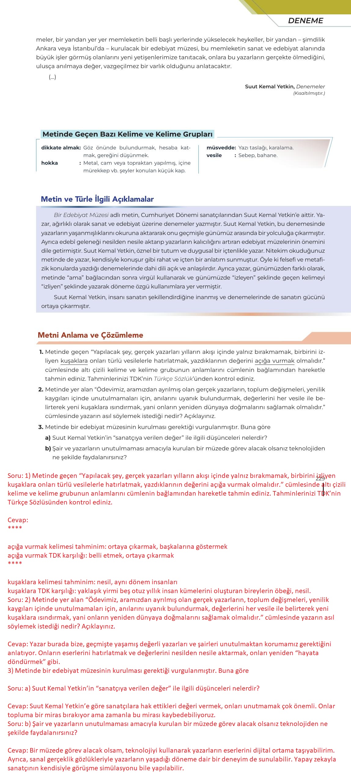 12. Sınıf Meb Yayınları Türk Dili Ve Edebiyatı Ders Kitabı Sayfa 229 Cevapları 12. Sınıf Meb Yayınları Türk Dili Ve Edebiyatı Ders Kitabı Sayfa 229 Cevapları