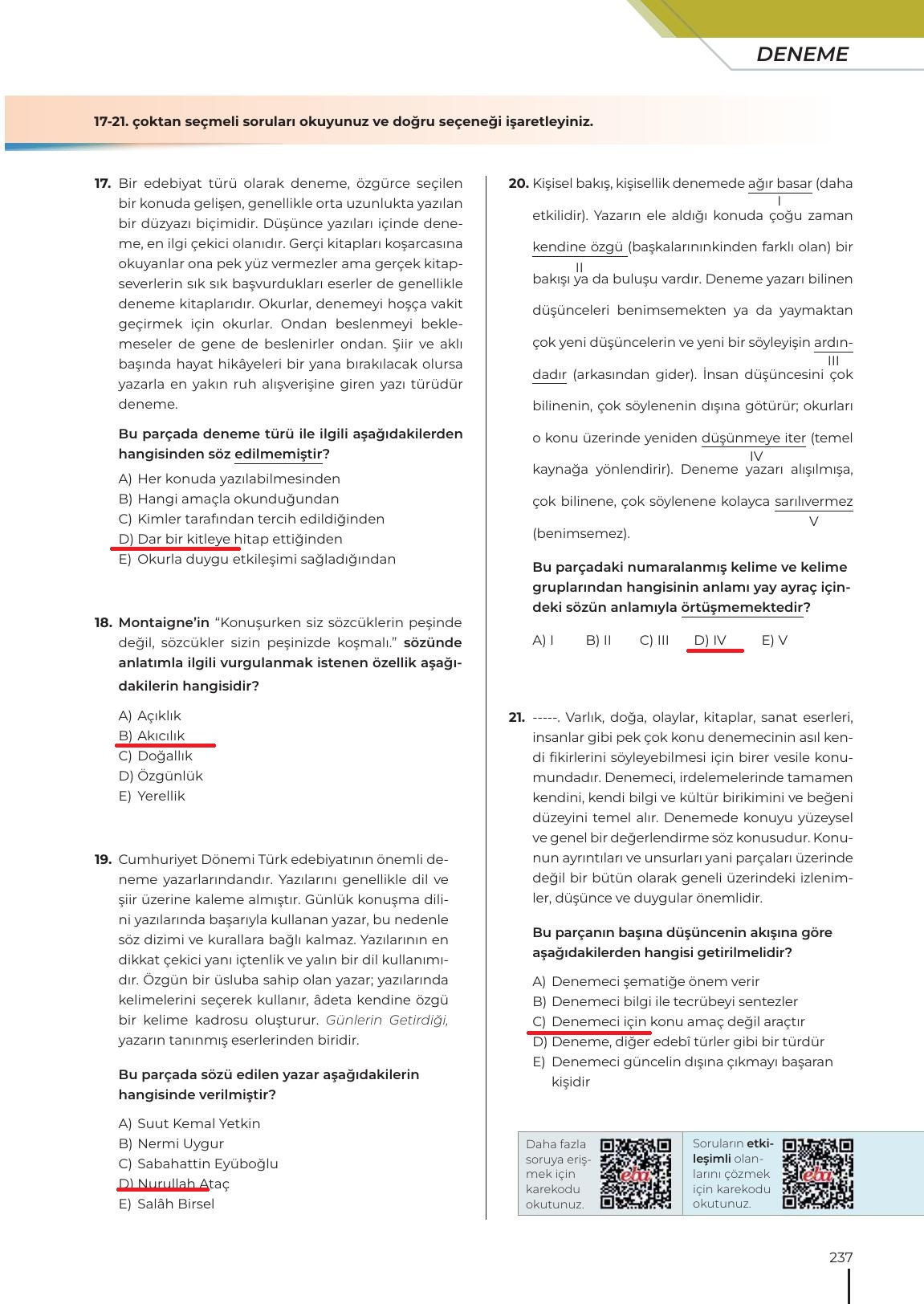 12. Sınıf Meb Yayınları Türk Dili Ve Edebiyatı Ders Kitabı Sayfa 237 Cevapları