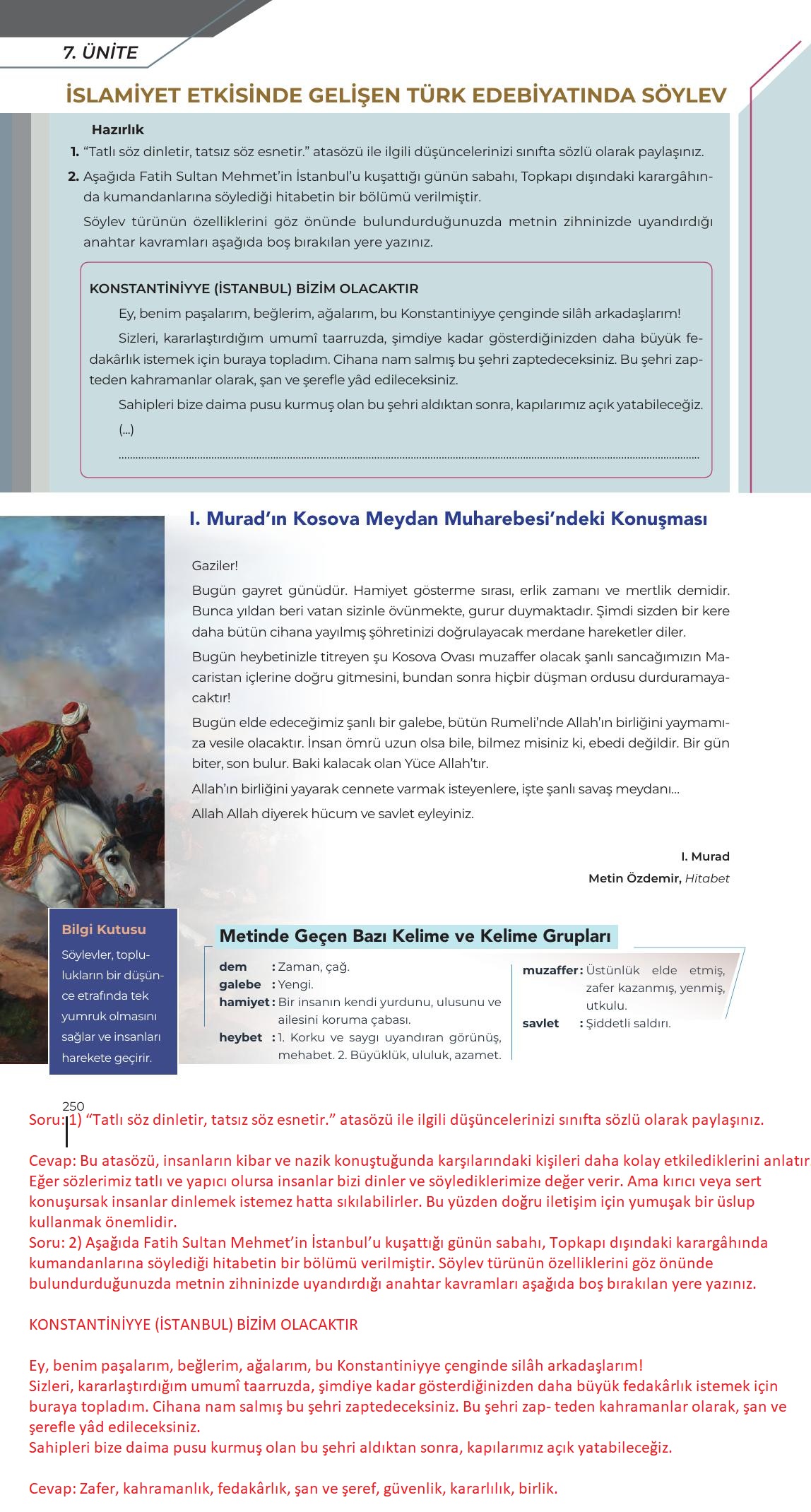 12. Sınıf Meb Yayınları Türk Dili Ve Edebiyatı Ders Kitabı Sayfa 250 Cevapları