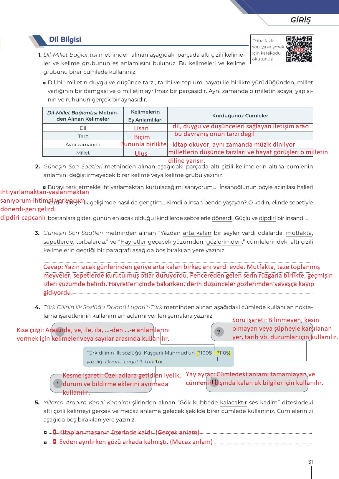 12. Sınıf Meb Yayınları Türk Dili Ve Edebiyatı Ders Kitabı Sayfa 31 Cevapları