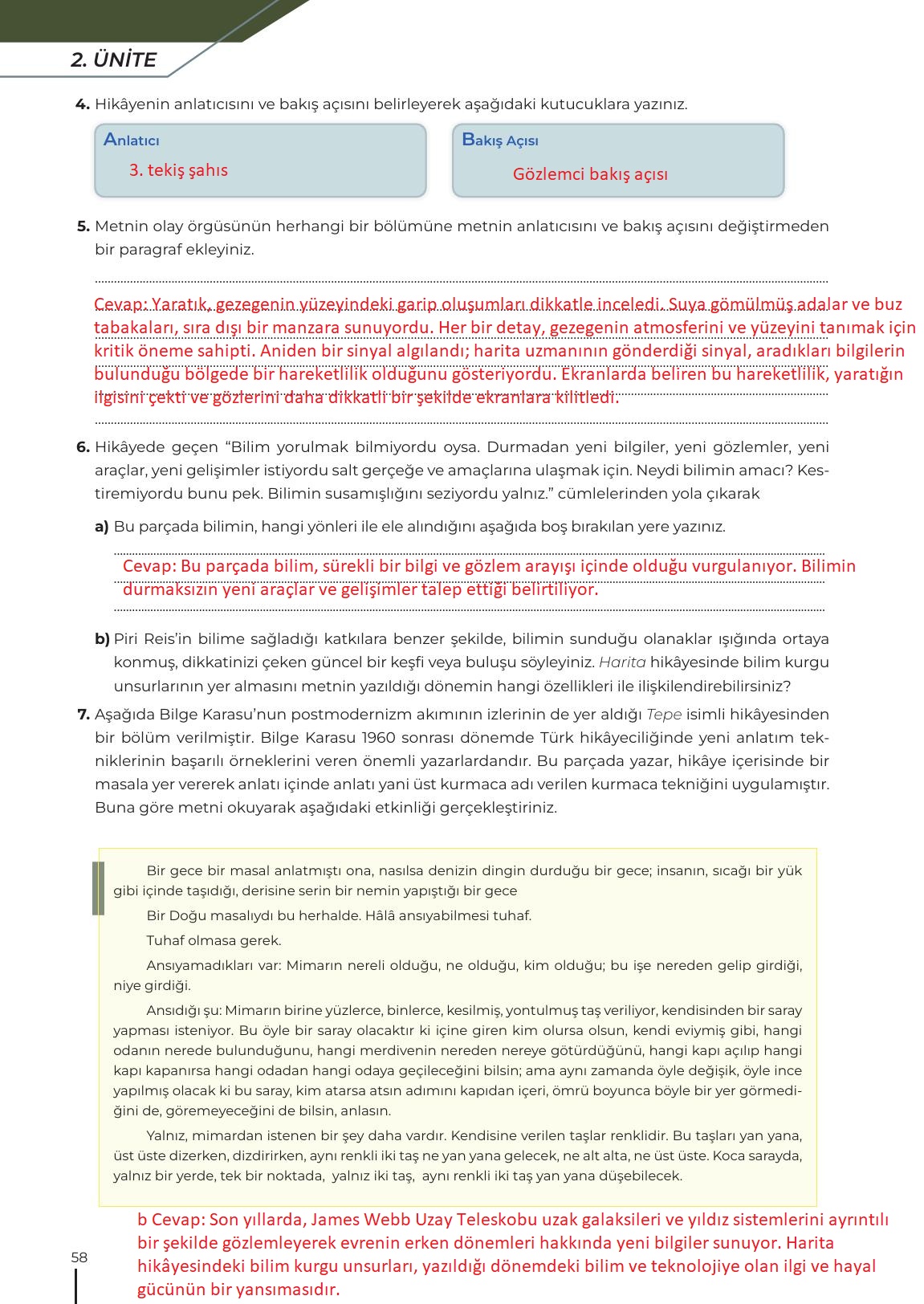 12. Sınıf Meb Yayınları Türk Dili Ve Edebiyatı Ders Kitabı Sayfa 58 Cevapları