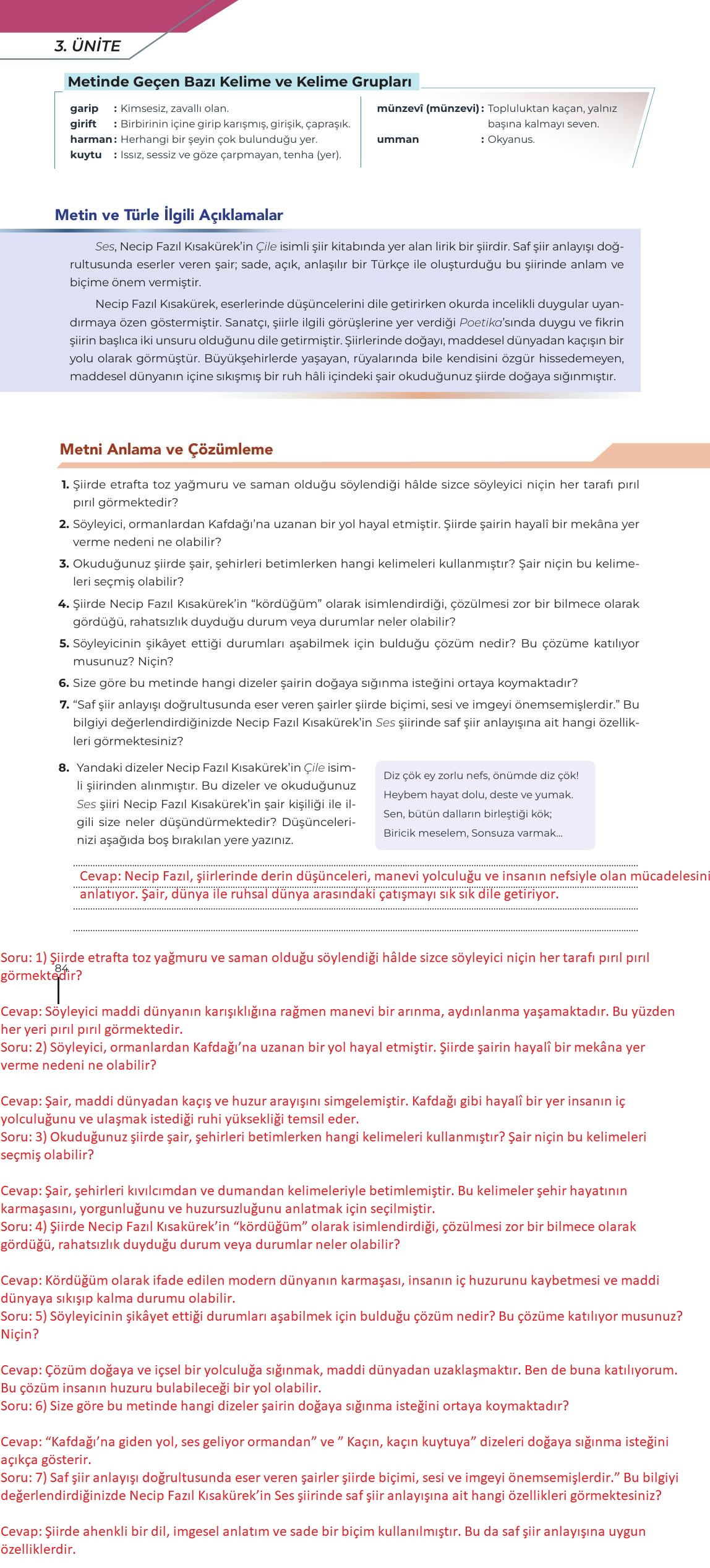 12. Sınıf Meb Yayınları Türk Dili Ve Edebiyatı Ders Kitabı Sayfa 84 Cevapları 12. Sınıf Meb Yayınları Türk Dili Ve Edebiyatı Ders Kitabı Sayfa 84 Cevapları