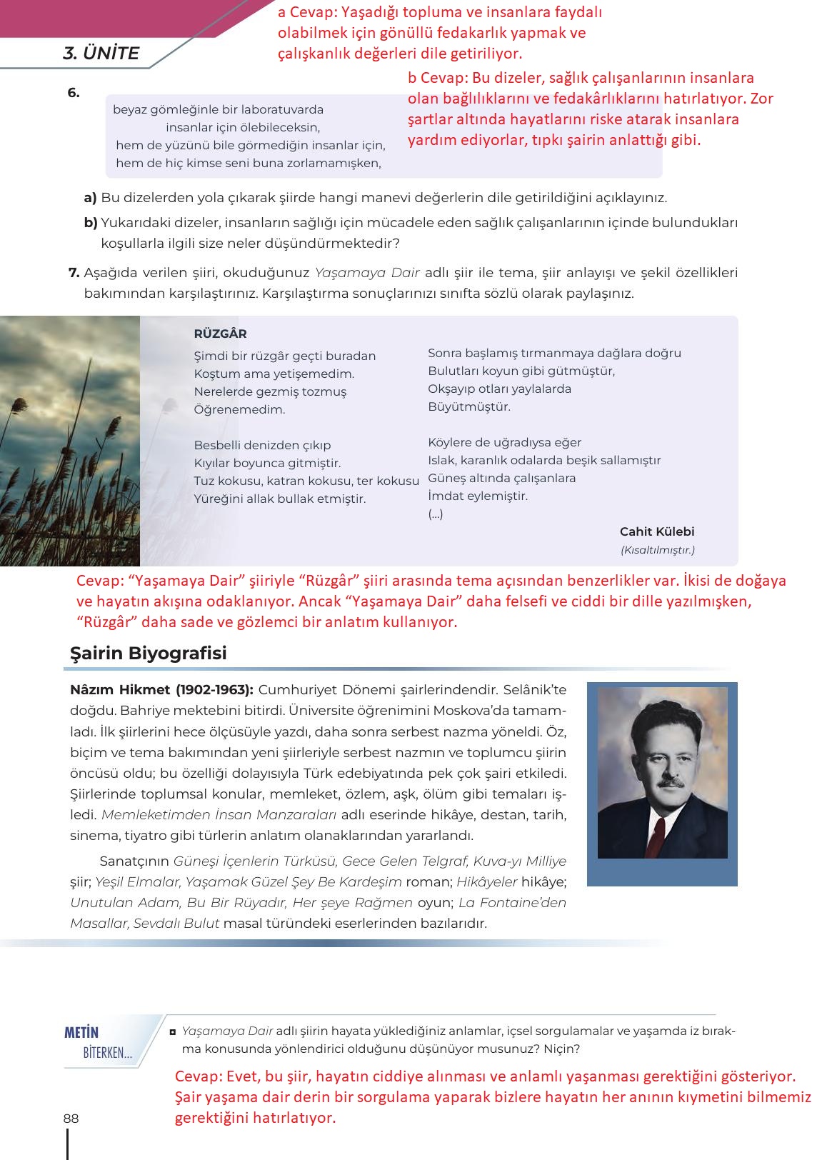 12. Sınıf Meb Yayınları Türk Dili Ve Edebiyatı Ders Kitabı Sayfa 88 Cevapları
