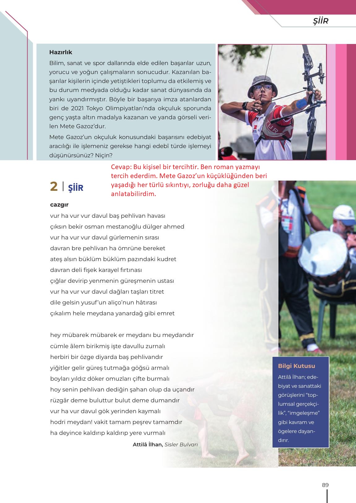 12. Sınıf Meb Yayınları Türk Dili Ve Edebiyatı Ders Kitabı Sayfa 89 Cevapları
