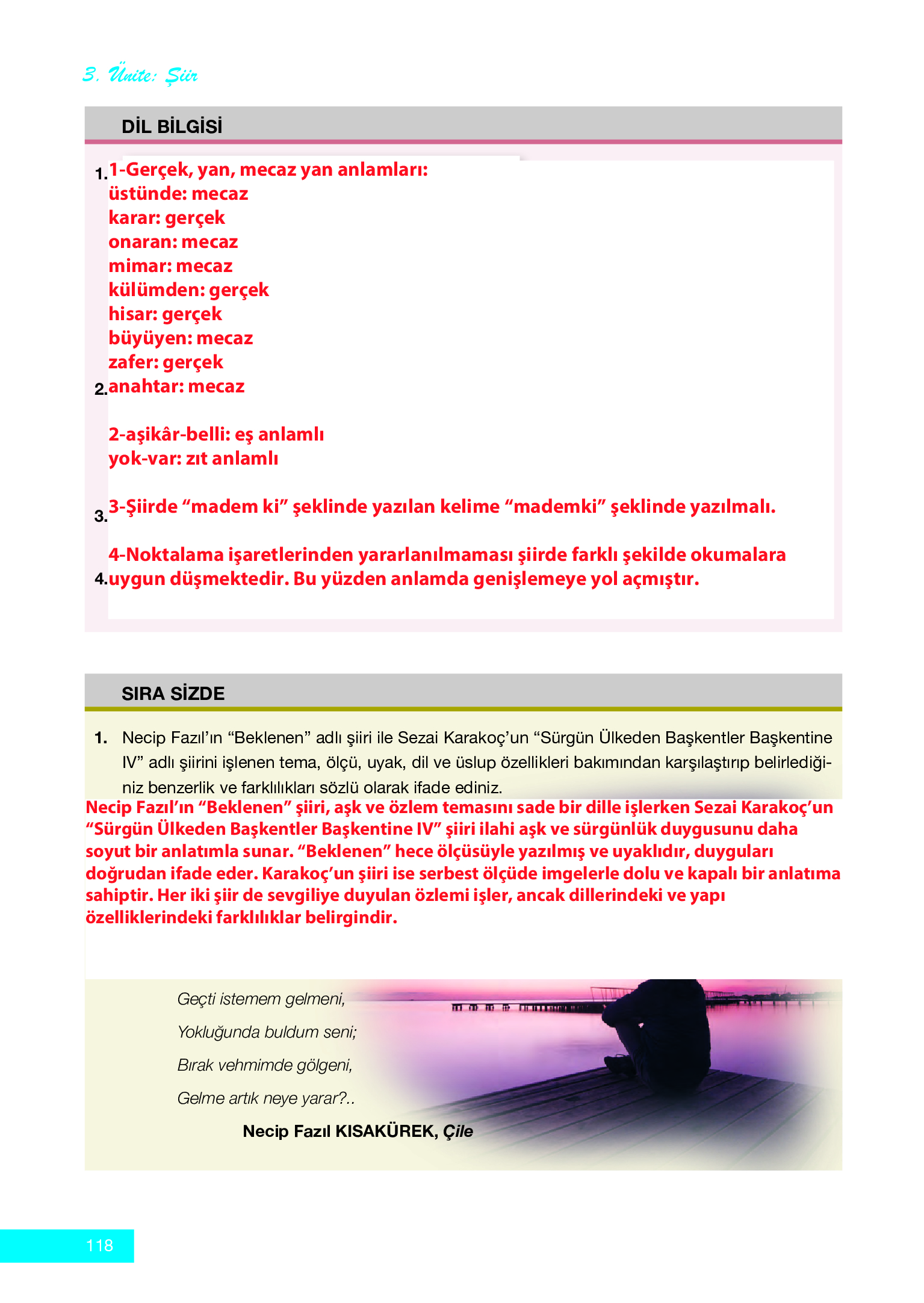 12. Sınıf Melis Yayınları Türk Dili Ve Edebiyatı Ders Kitabı Sayfa 118 Cevapları