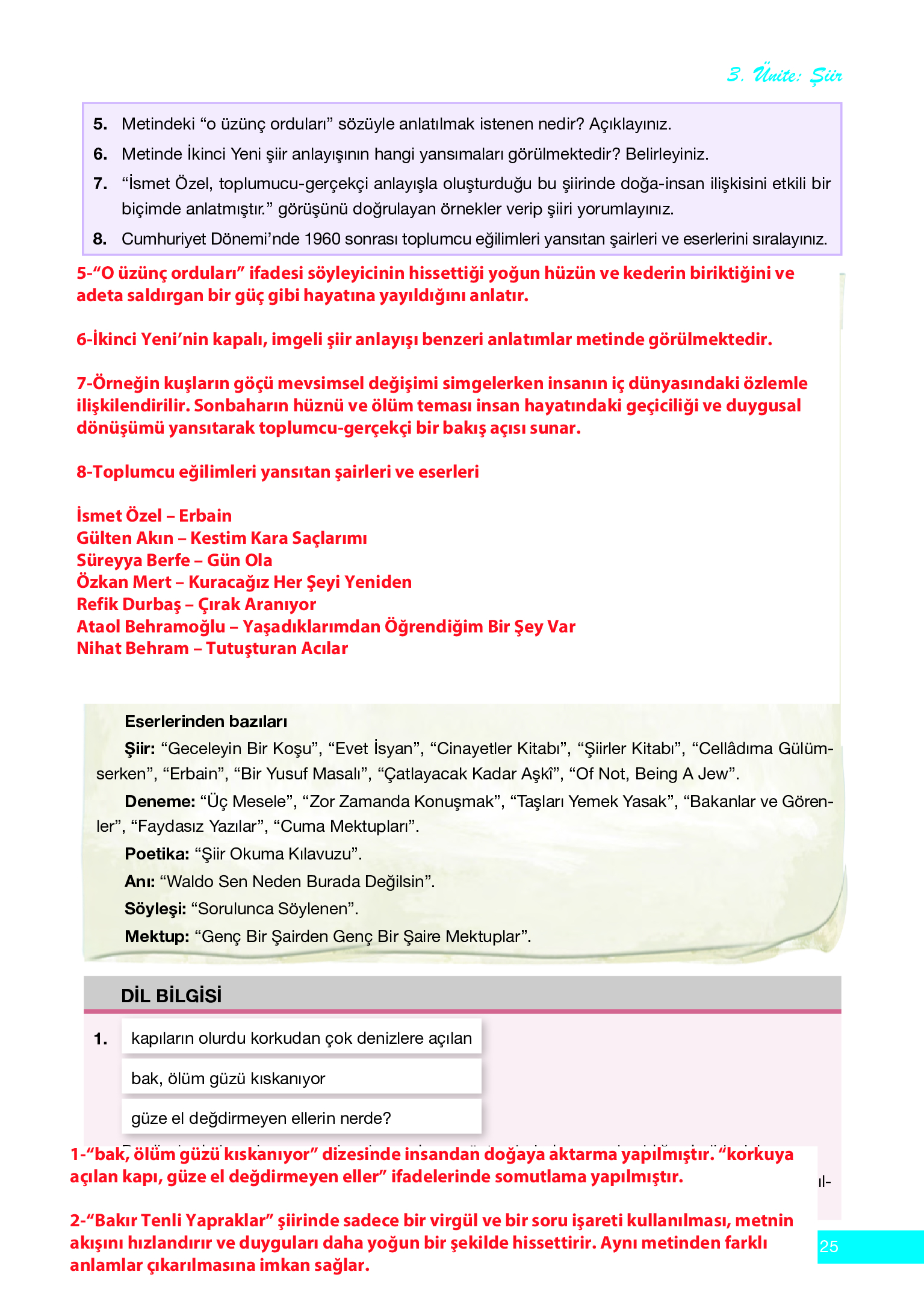 12. Sınıf Melis Yayınları Türk Dili Ve Edebiyatı Ders Kitabı Sayfa 125 Cevapları