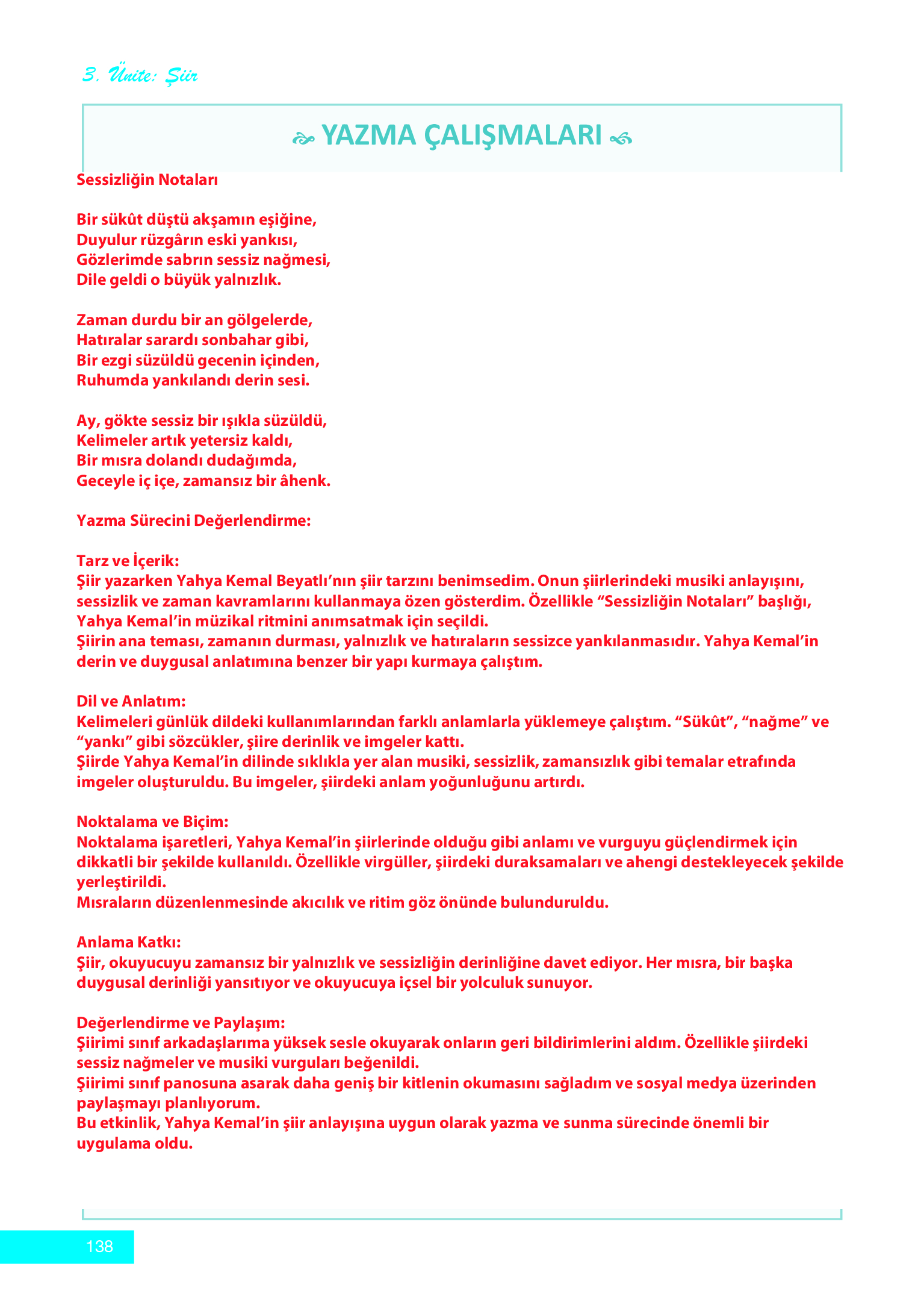 12. Sınıf Melis Yayınları Türk Dili Ve Edebiyatı Ders Kitabı Sayfa 138 Cevapları