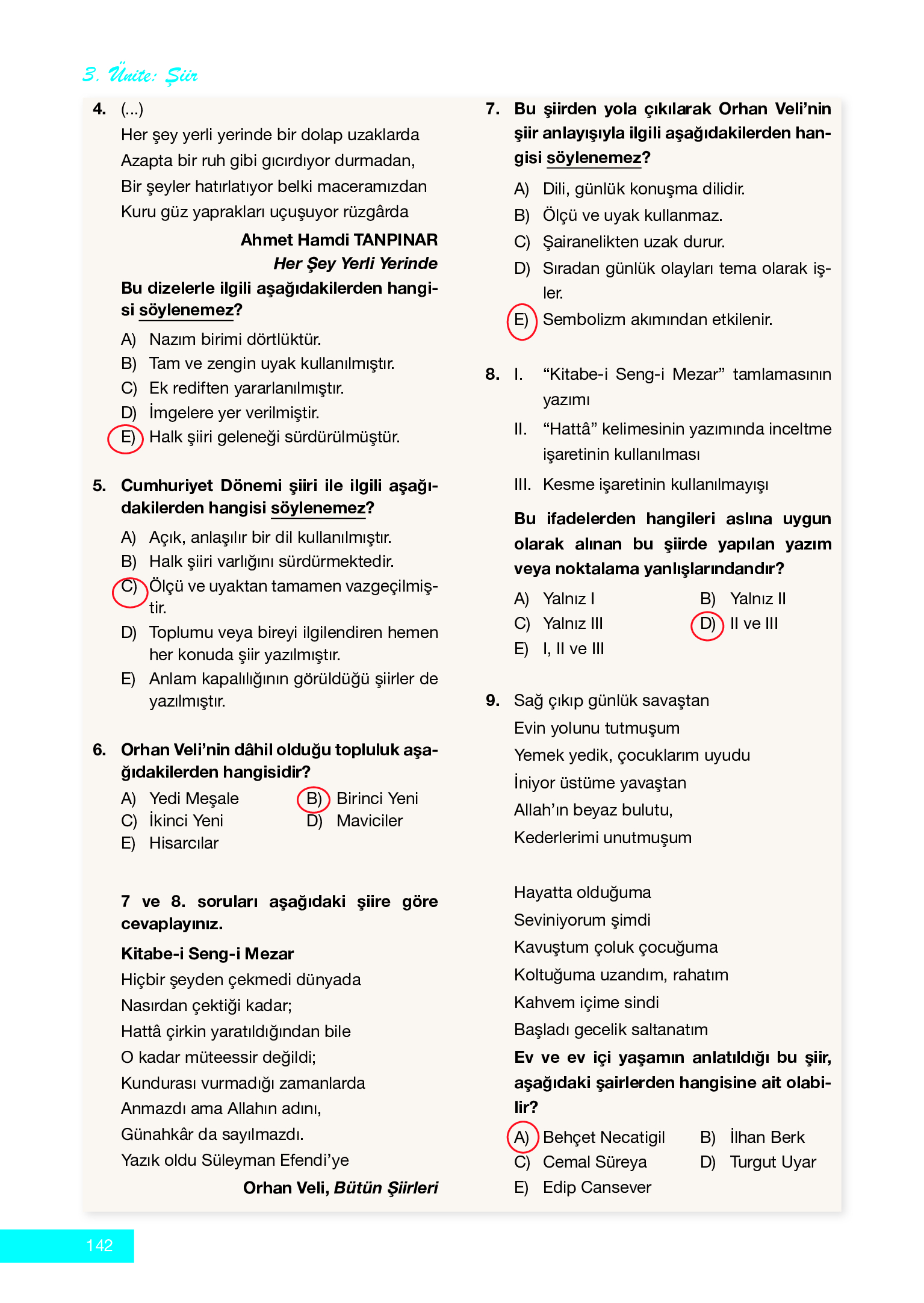 12. Sınıf Melis Yayınları Türk Dili Ve Edebiyatı Ders Kitabı Sayfa 142 Cevapları