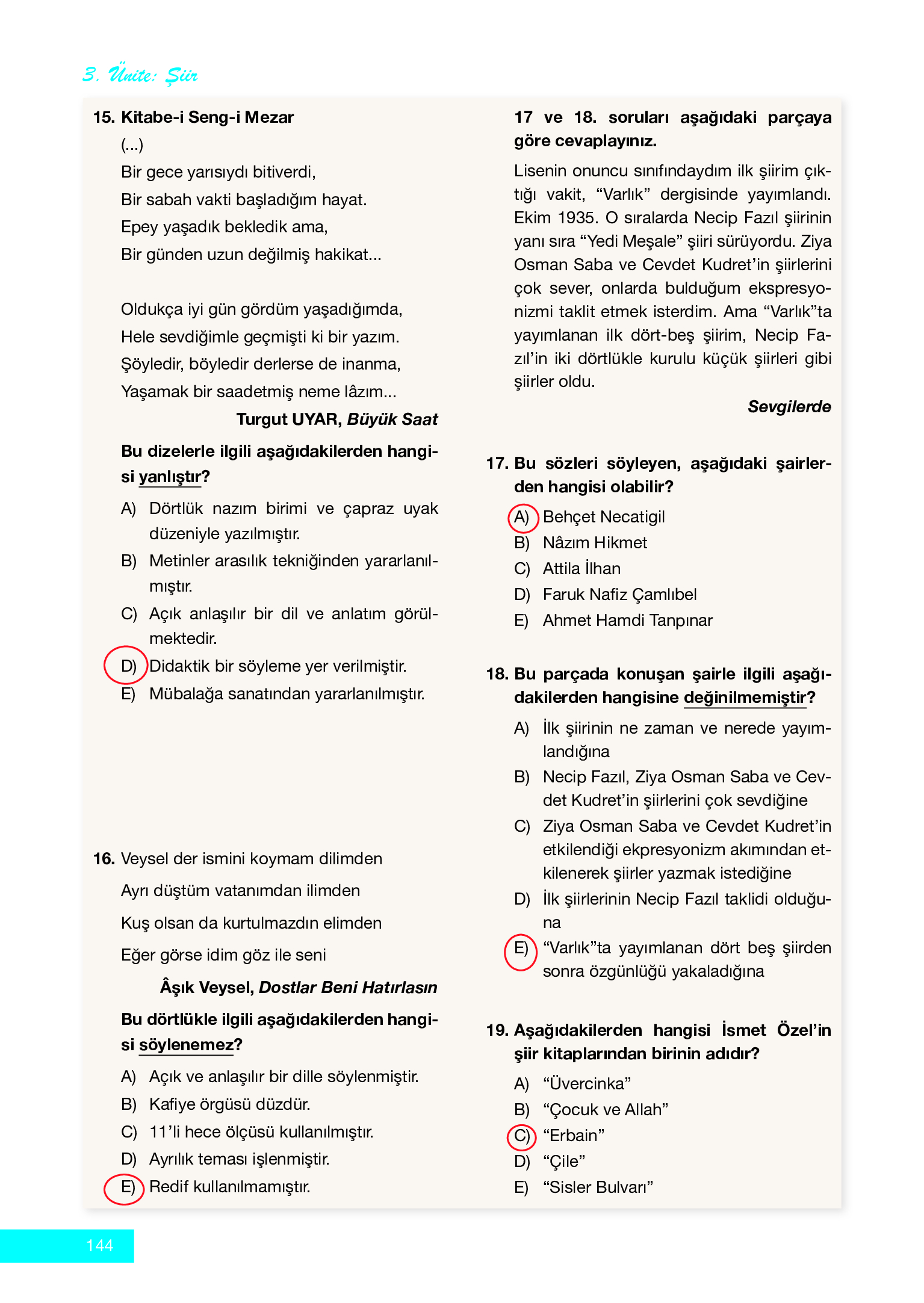12. Sınıf Melis Yayınları Türk Dili Ve Edebiyatı Ders Kitabı Sayfa 144 Cevapları 12. Sınıf Melis Yayınları Türk Dili Ve Edebiyatı Ders Kitabı Sayfa 144 Cevapları