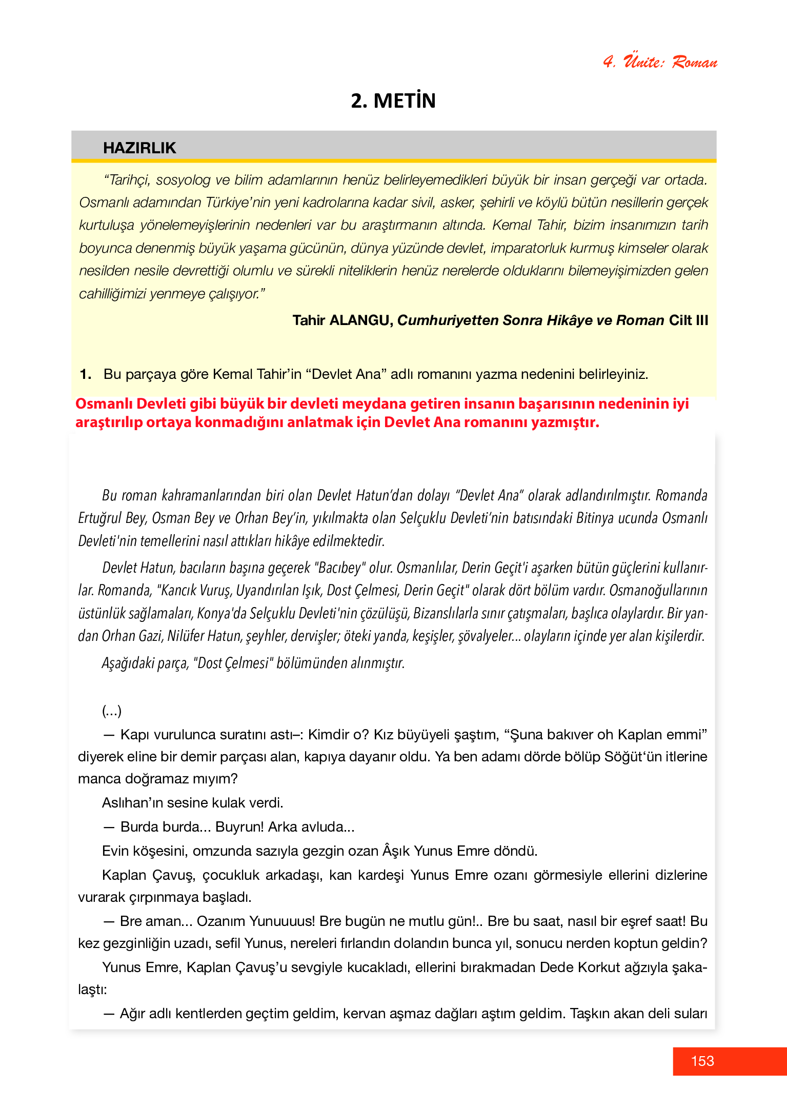 12. Sınıf Melis Yayınları Türk Dili Ve Edebiyatı Ders Kitabı Sayfa 153 Cevapları