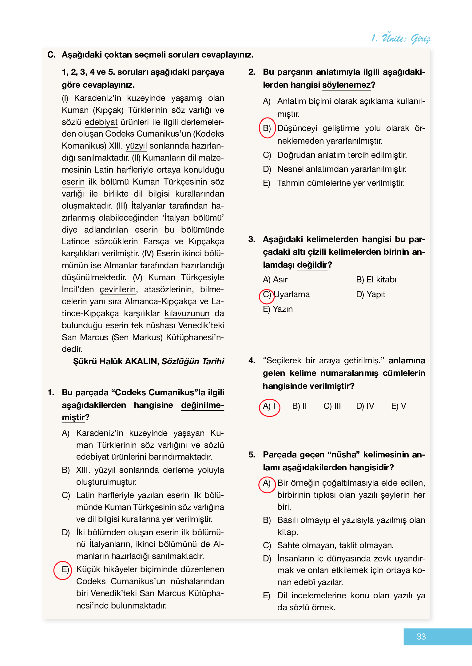 12. Sınıf Melis Yayınları Türk Dili Ve Edebiyatı Ders Kitabı Sayfa 33 Cevapları