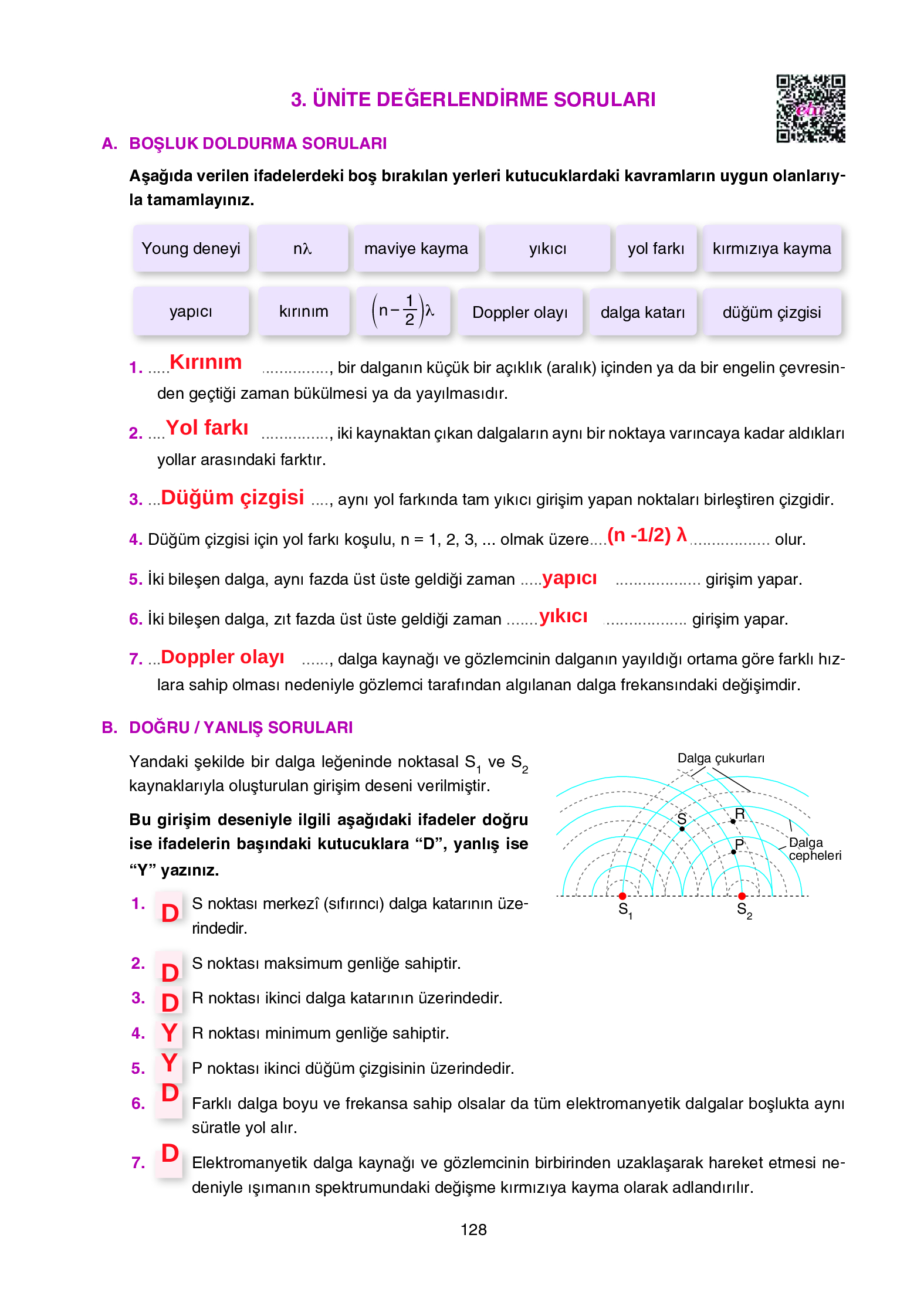 12. Sınıf Yıldırım Yayınları Fizik Ders Kitabı Sayfa 128 Cevapları
