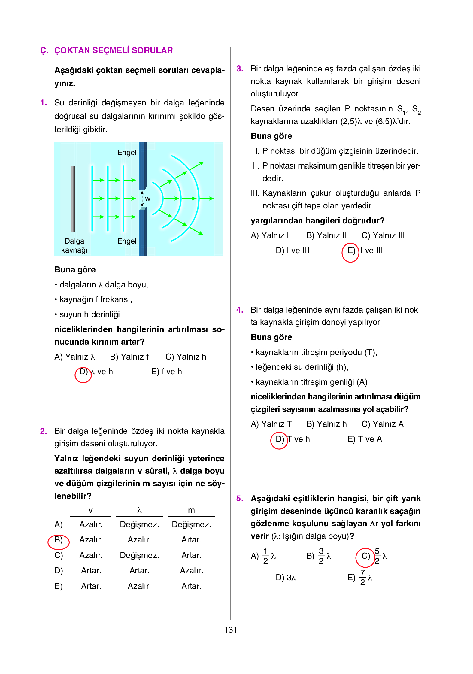 12. Sınıf Yıldırım Yayınları Fizik Ders Kitabı Sayfa 131 Cevapları