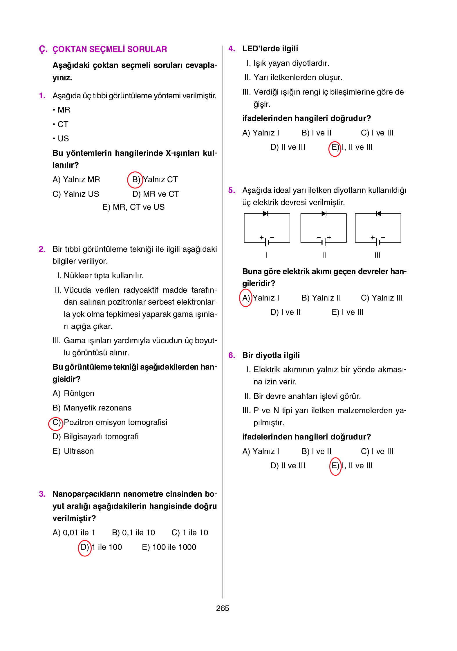 12. Sınıf Yıldırım Yayınları Fizik Ders Kitabı Sayfa 265 Cevapları
