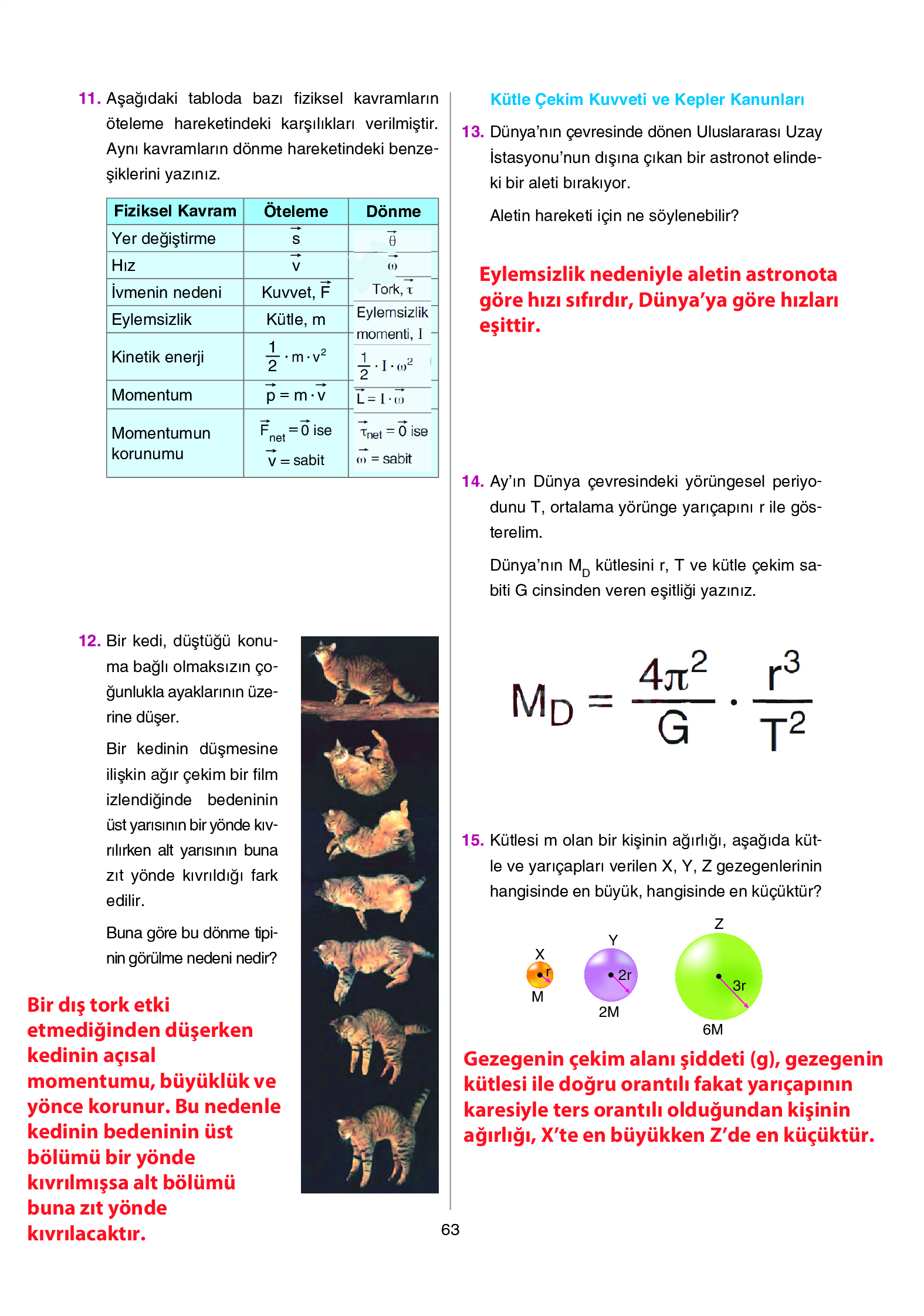 12. Sınıf Yıldırım Yayınları Fizik Ders Kitabı Sayfa 63 Cevapları