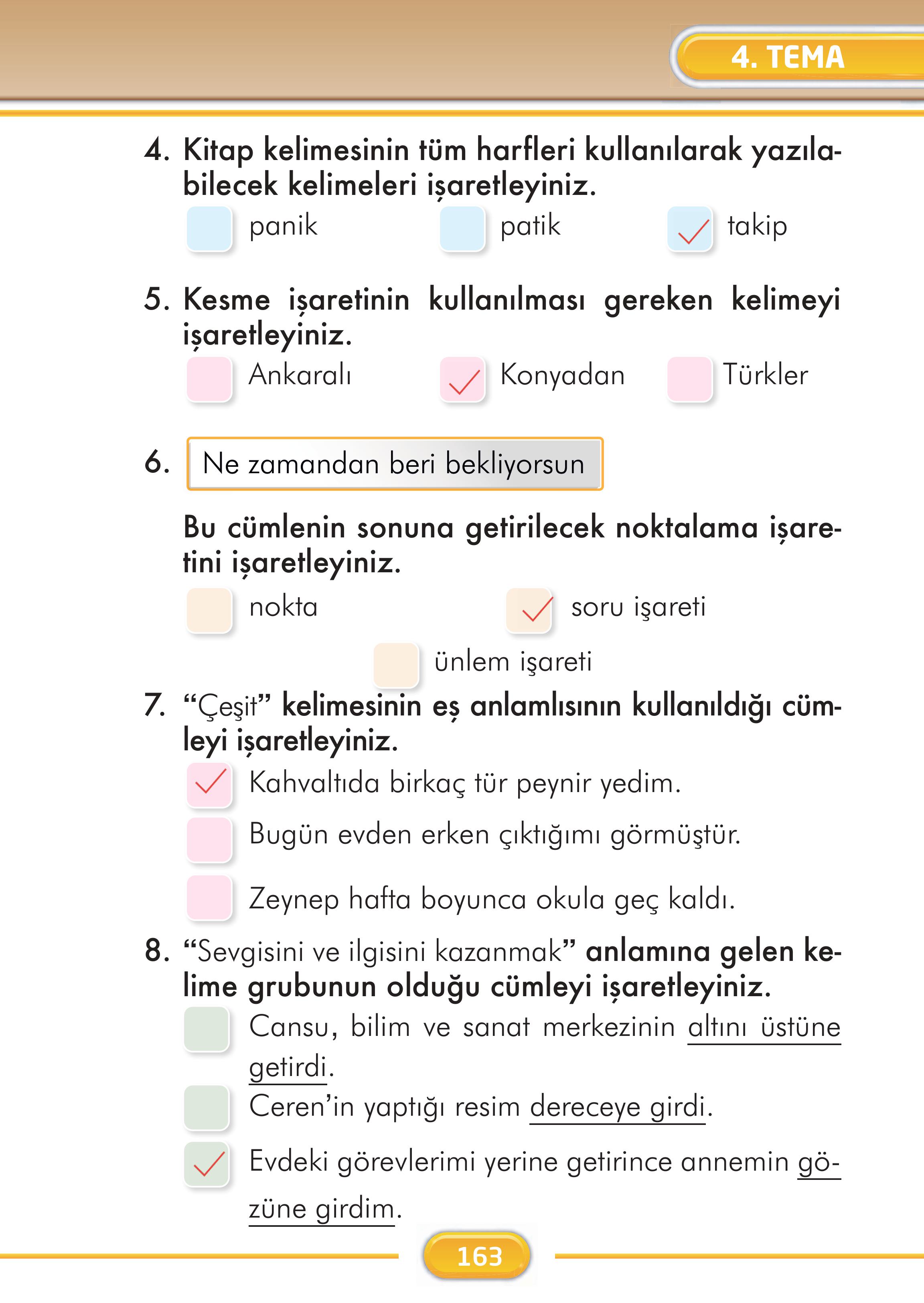2. Sınıf İlke Yayınları Türkçe Ders Kitabı Sayfa 163 Cevapları 2. Sınıf İlke Yayınları Türkçe Ders Kitabı Sayfa 163 Cevapları