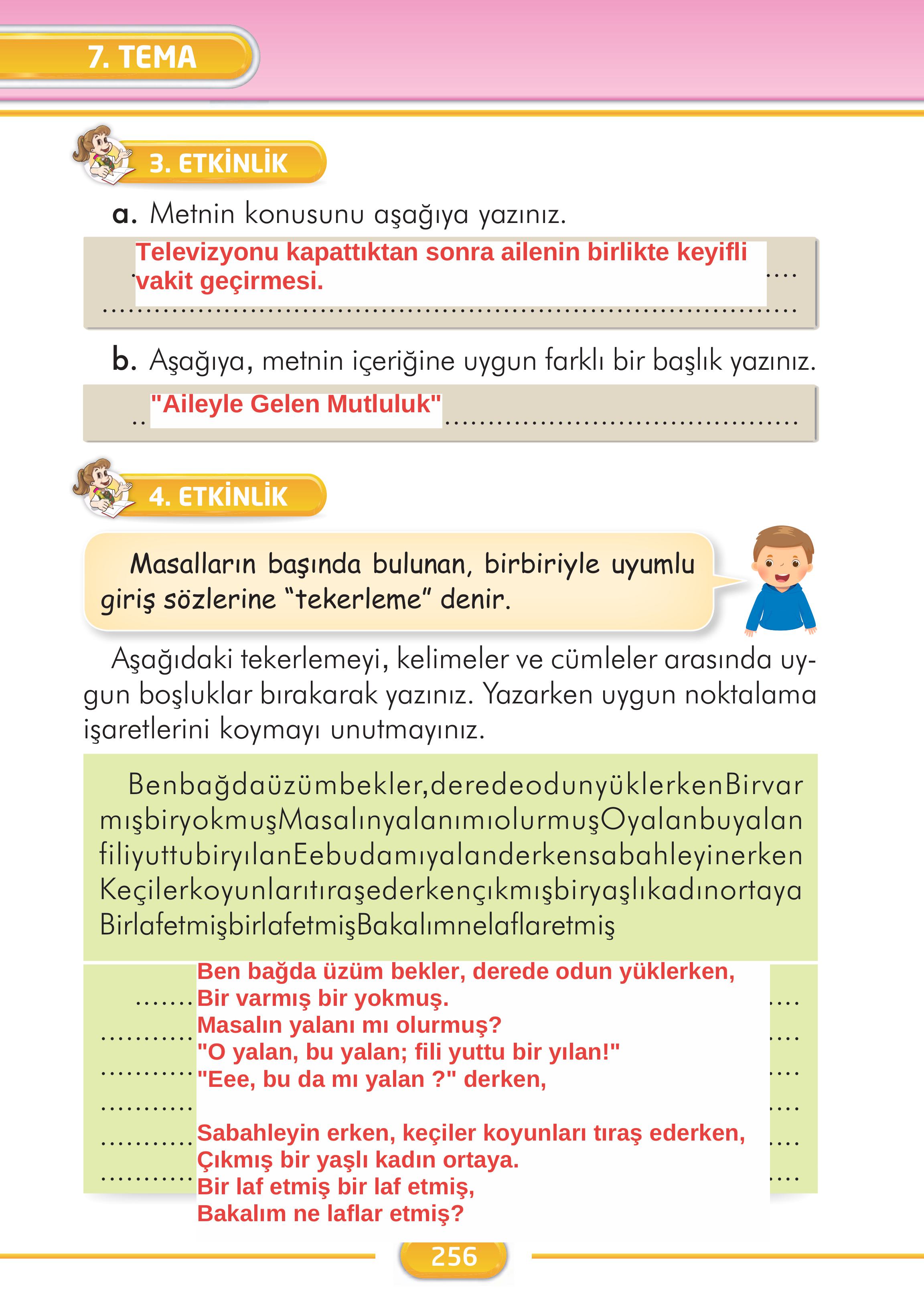 2. Sınıf İlke Yayınları Türkçe Ders Kitabı Sayfa 256 Cevapları