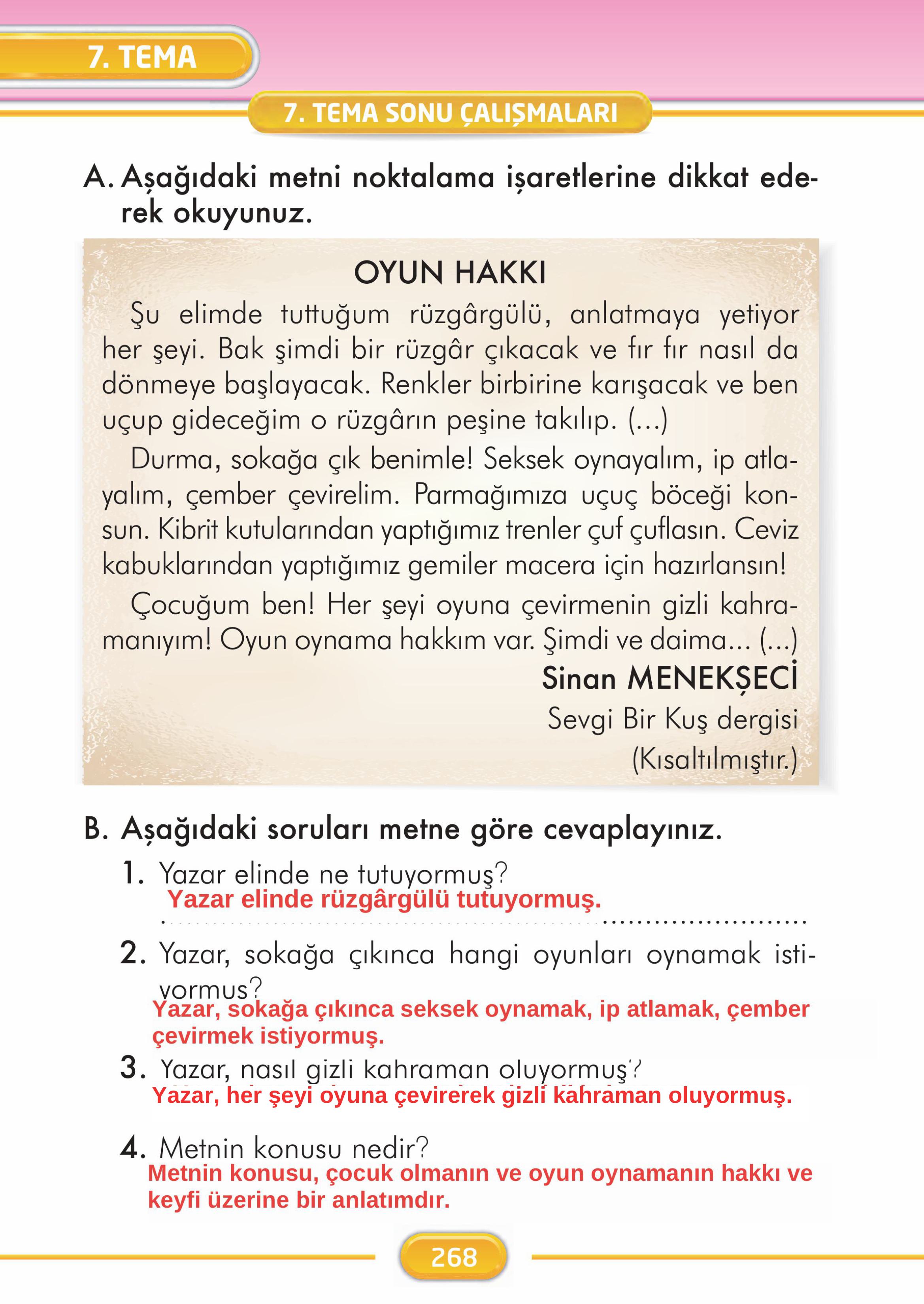 2. Sınıf İlke Yayınları Türkçe Ders Kitabı Sayfa 268 Cevapları 2. Sınıf İlke Yayınları Türkçe Ders Kitabı Sayfa 268 Cevapları
