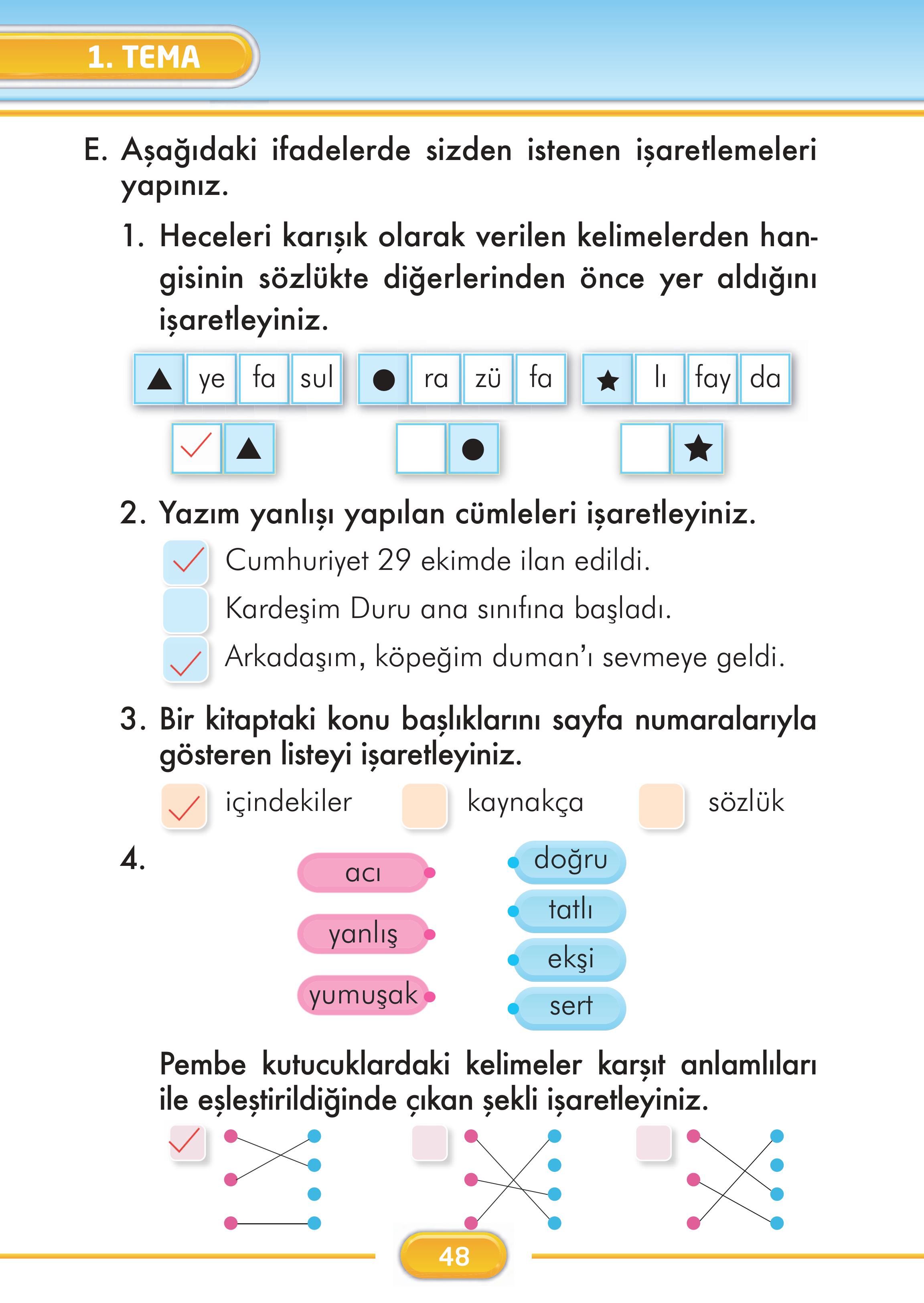 2. Sınıf İlke Yayınları Türkçe Ders Kitabı Sayfa 48 Cevapları
