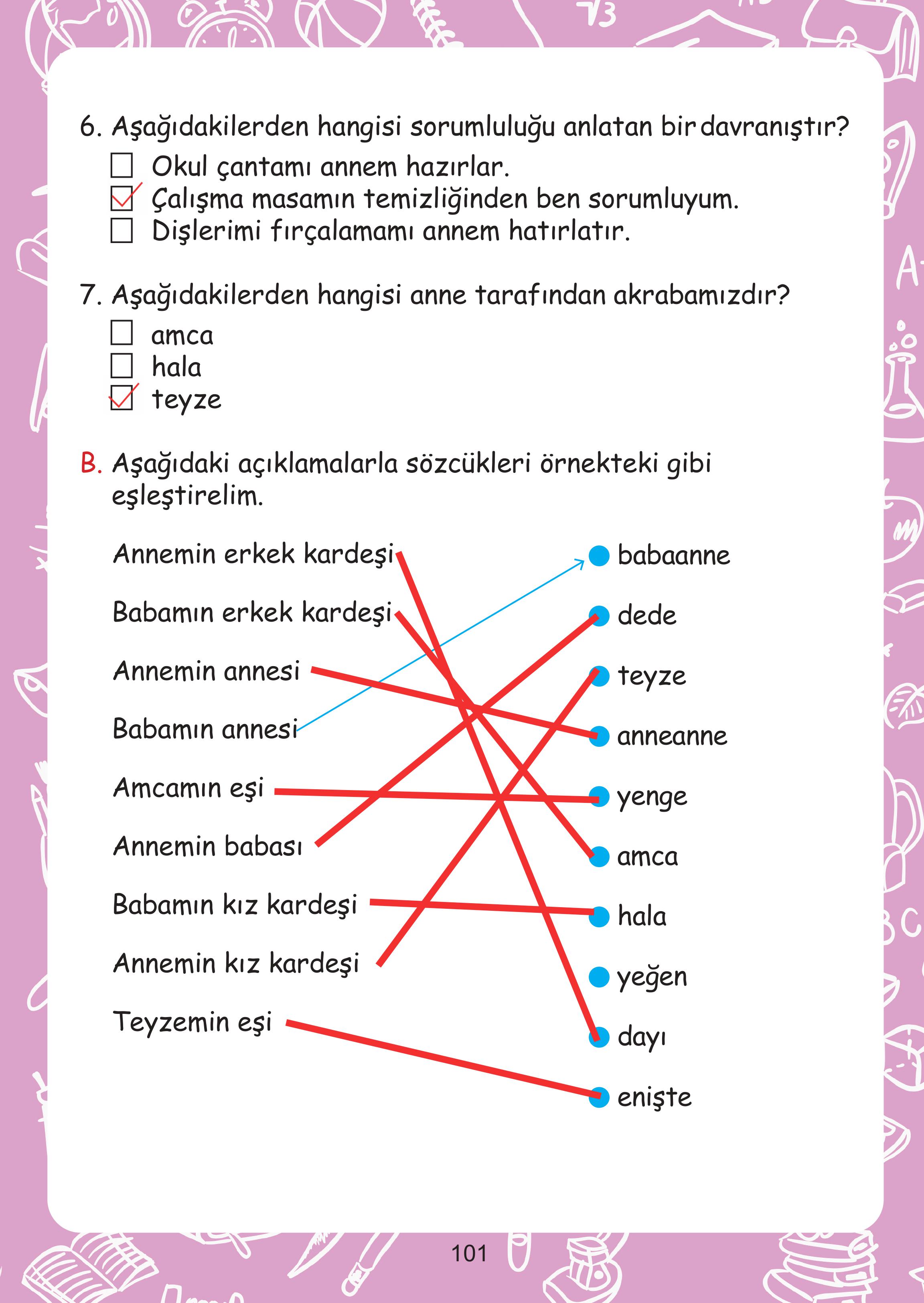 2. Sınıf Meb Yayınları Hayat Bilgisi Ders Kitabı Sayfa 101 Cevapları