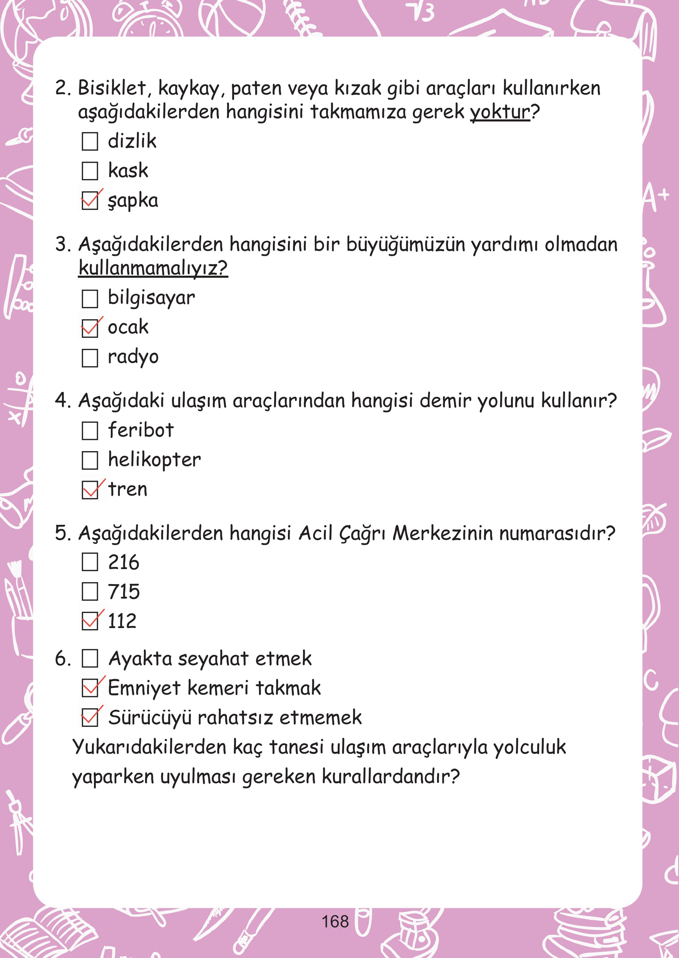 2. Sınıf Meb Yayınları Hayat Bilgisi Ders Kitabı Sayfa 168 Cevapları