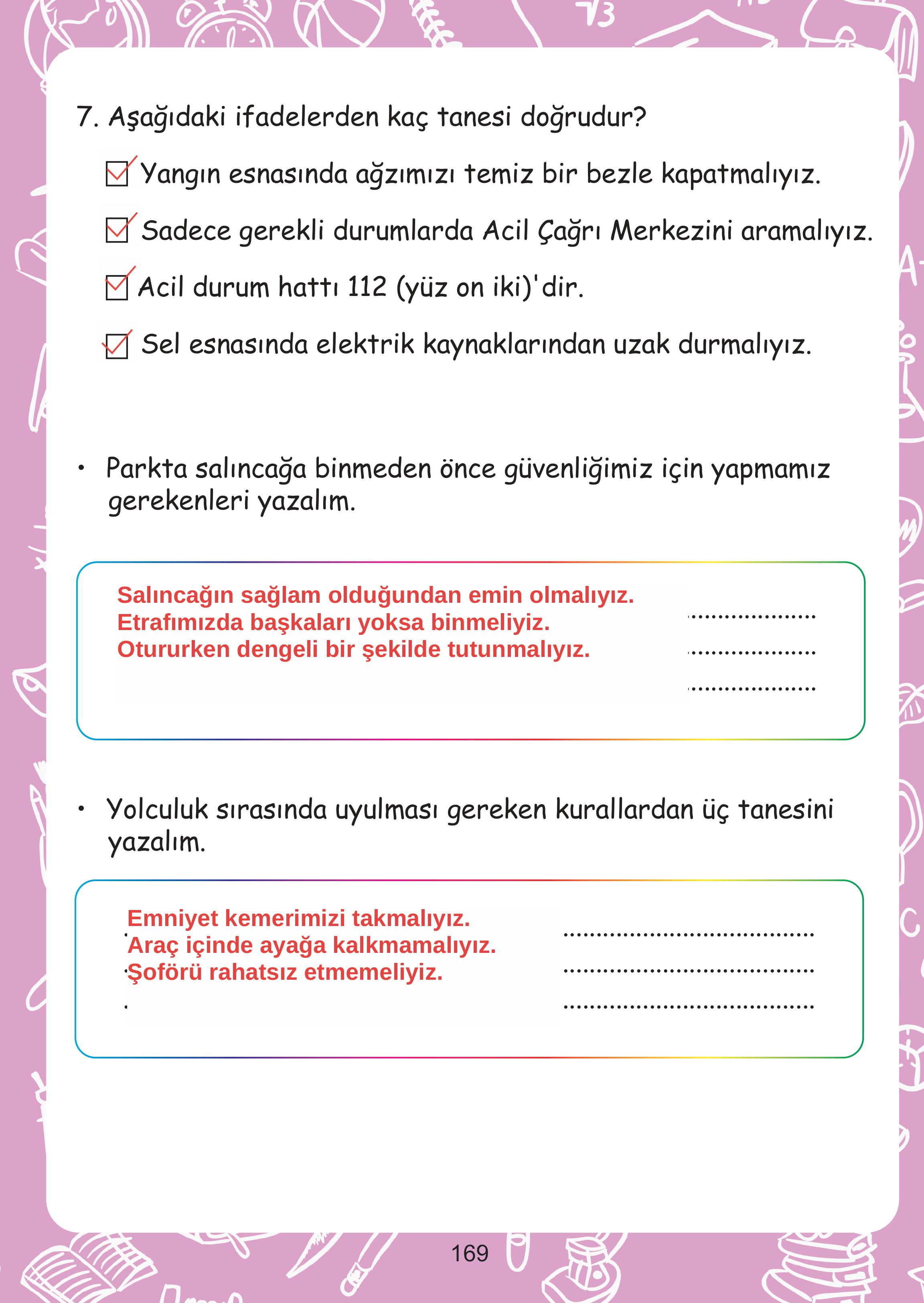 2. Sınıf Meb Yayınları Hayat Bilgisi Ders Kitabı Sayfa 169 Cevapları