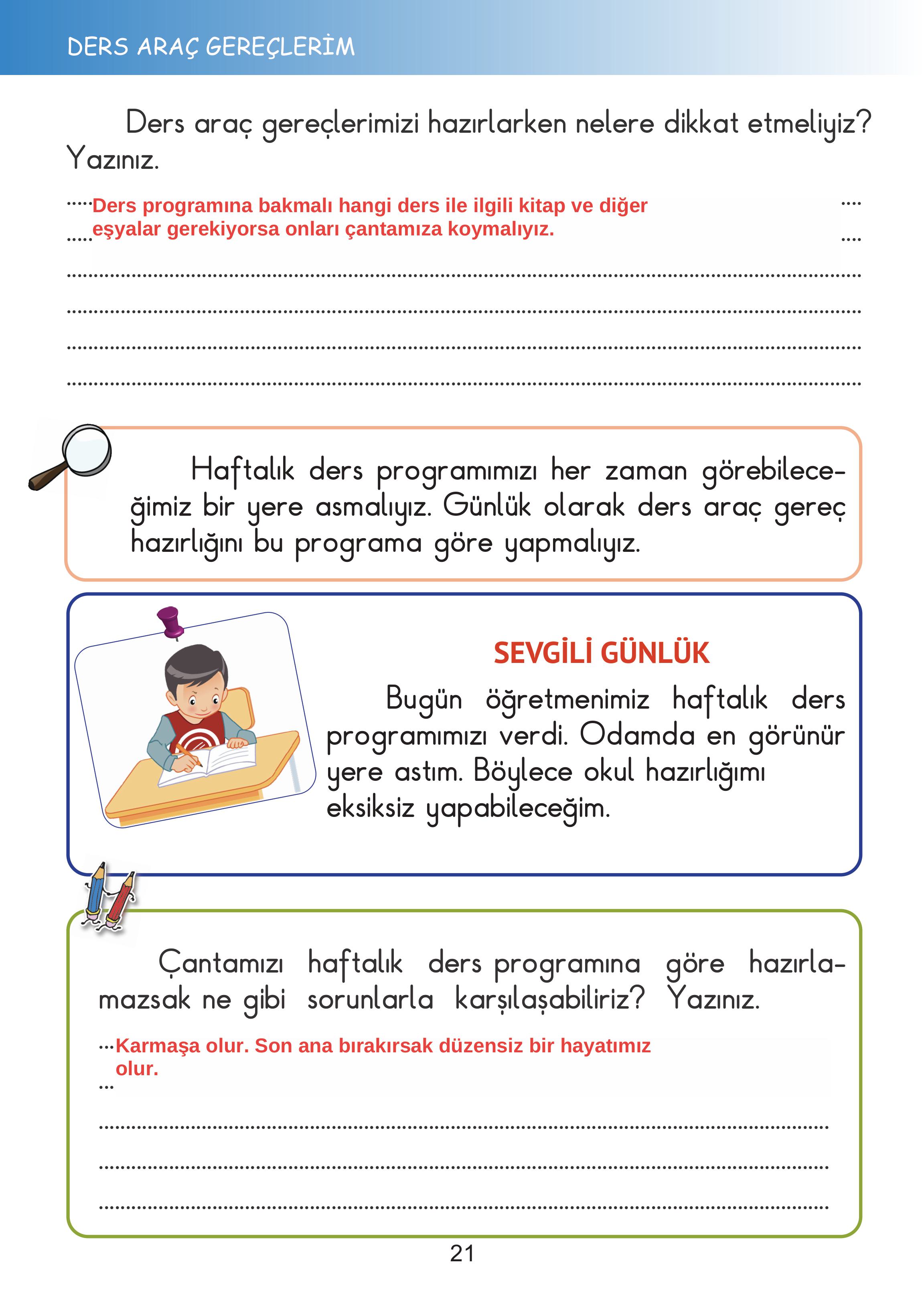 2. Sınıf Meb Yayınları Hayat Bilgisi Ders Kitabı Sayfa 21 Cevapları