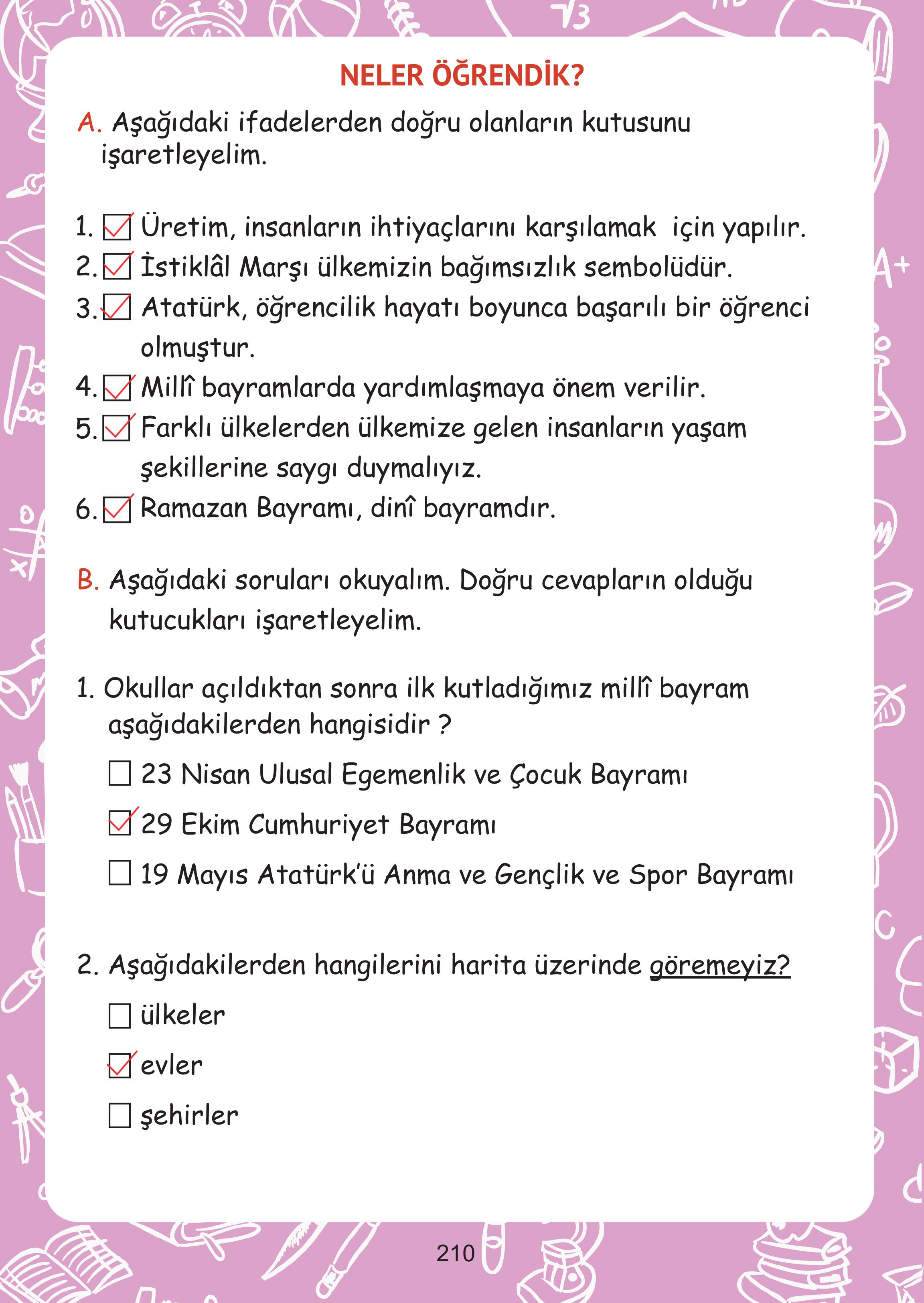2. Sınıf Meb Yayınları Hayat Bilgisi Ders Kitabı Sayfa 210 Cevapları