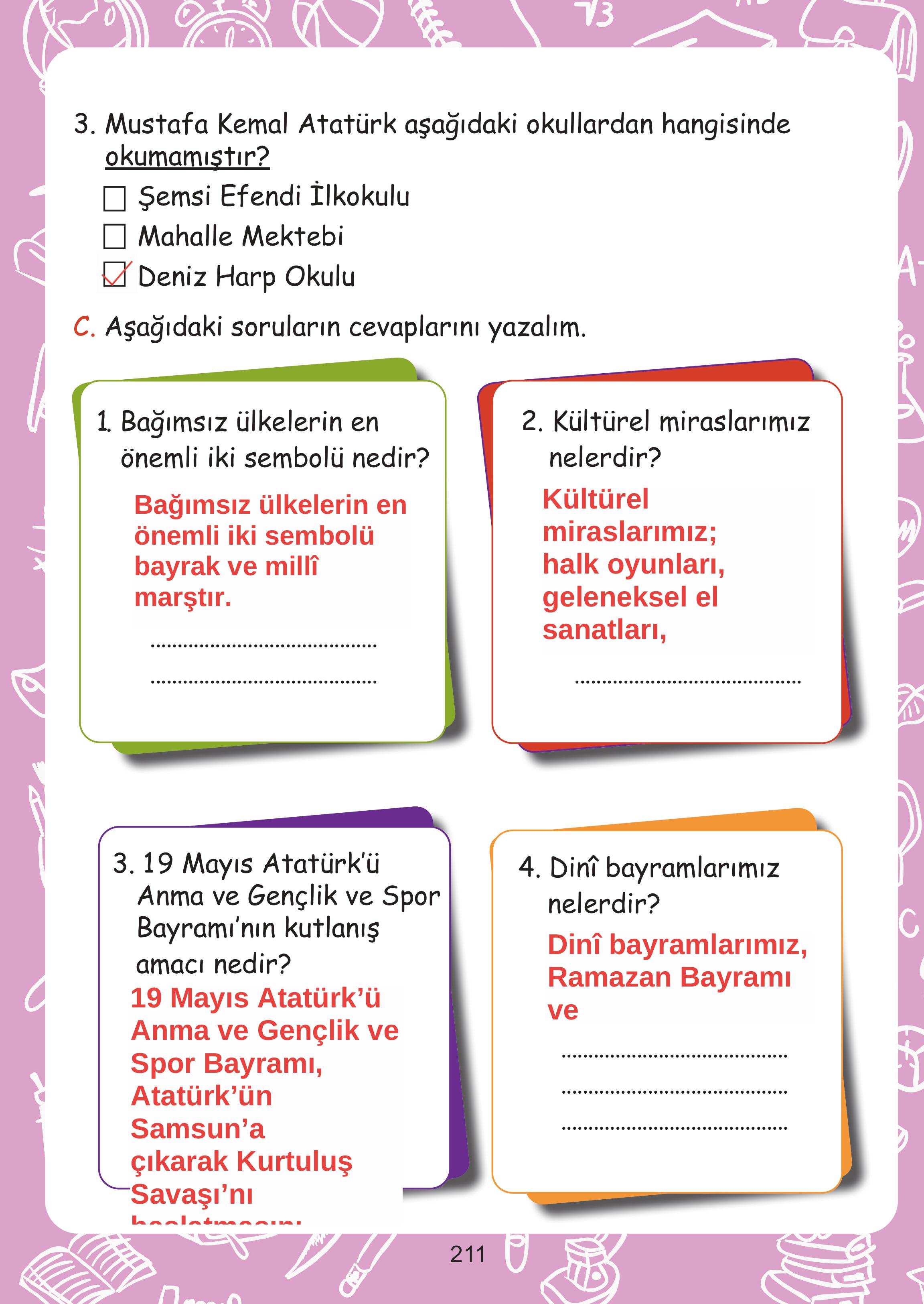 2. Sınıf Meb Yayınları Hayat Bilgisi Ders Kitabı Sayfa 211 Cevapları