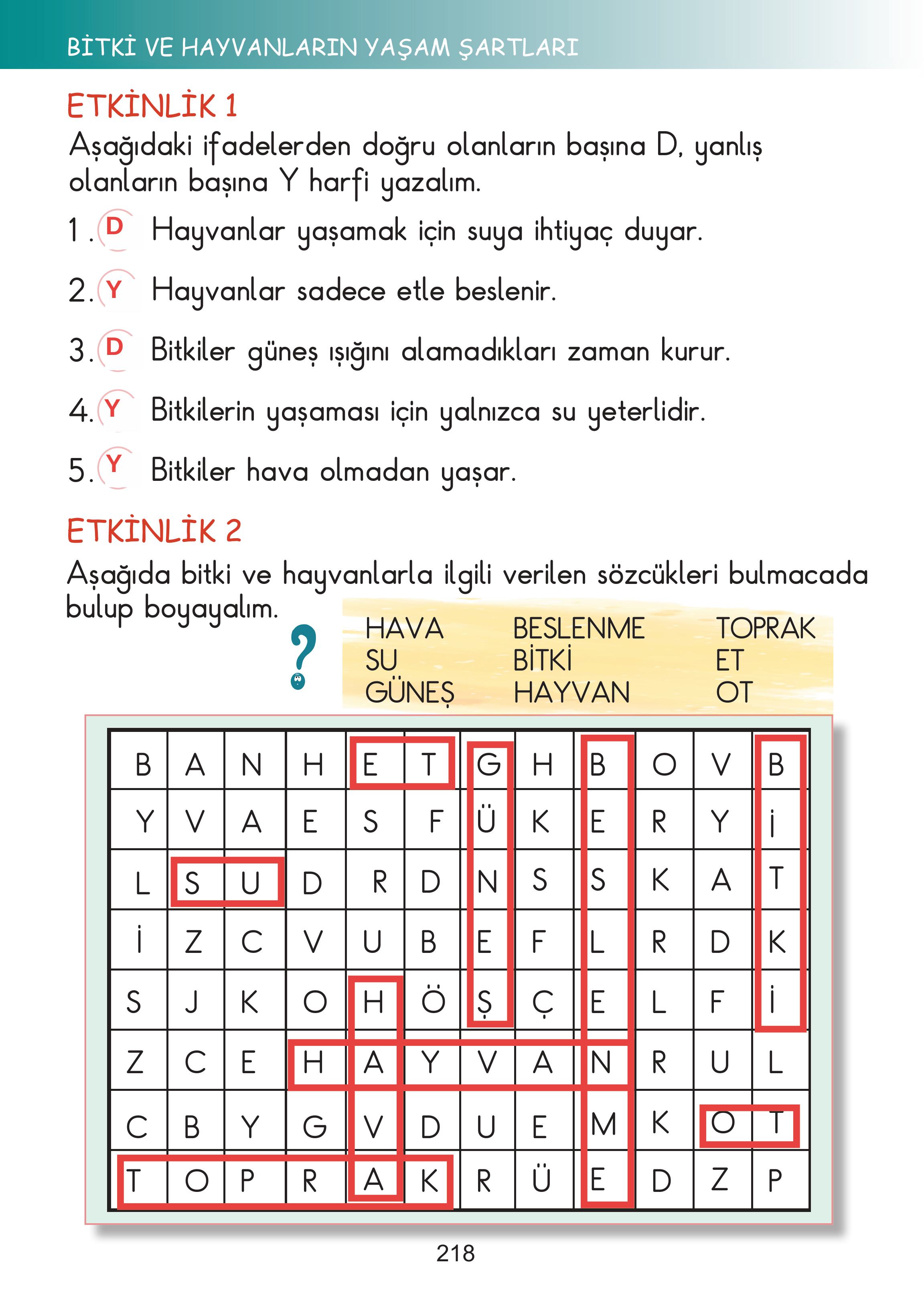 2. Sınıf Meb Yayınları Hayat Bilgisi Ders Kitabı Sayfa 218 Cevapları