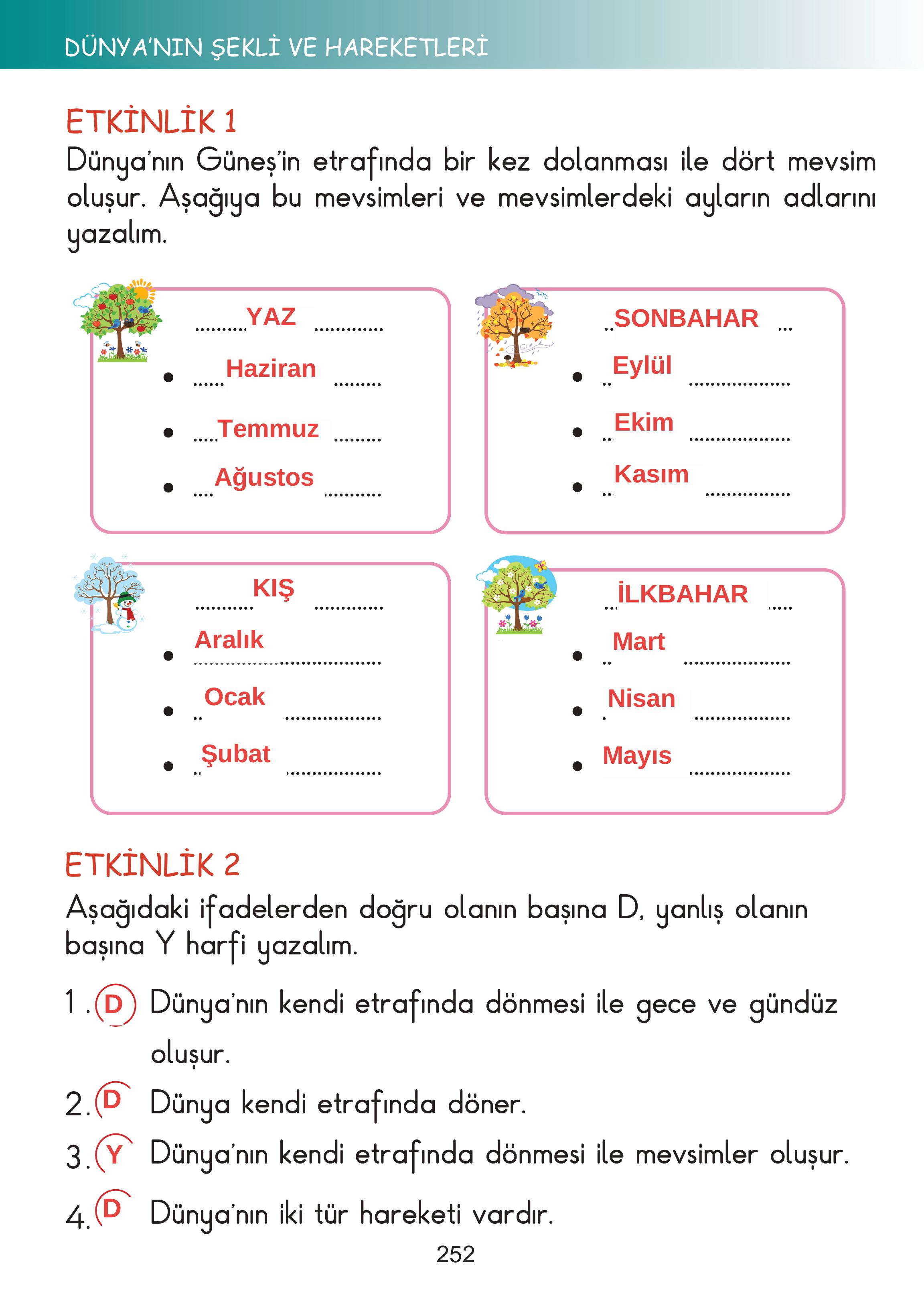2. Sınıf Meb Yayınları Hayat Bilgisi Ders Kitabı Sayfa 252 Cevapları