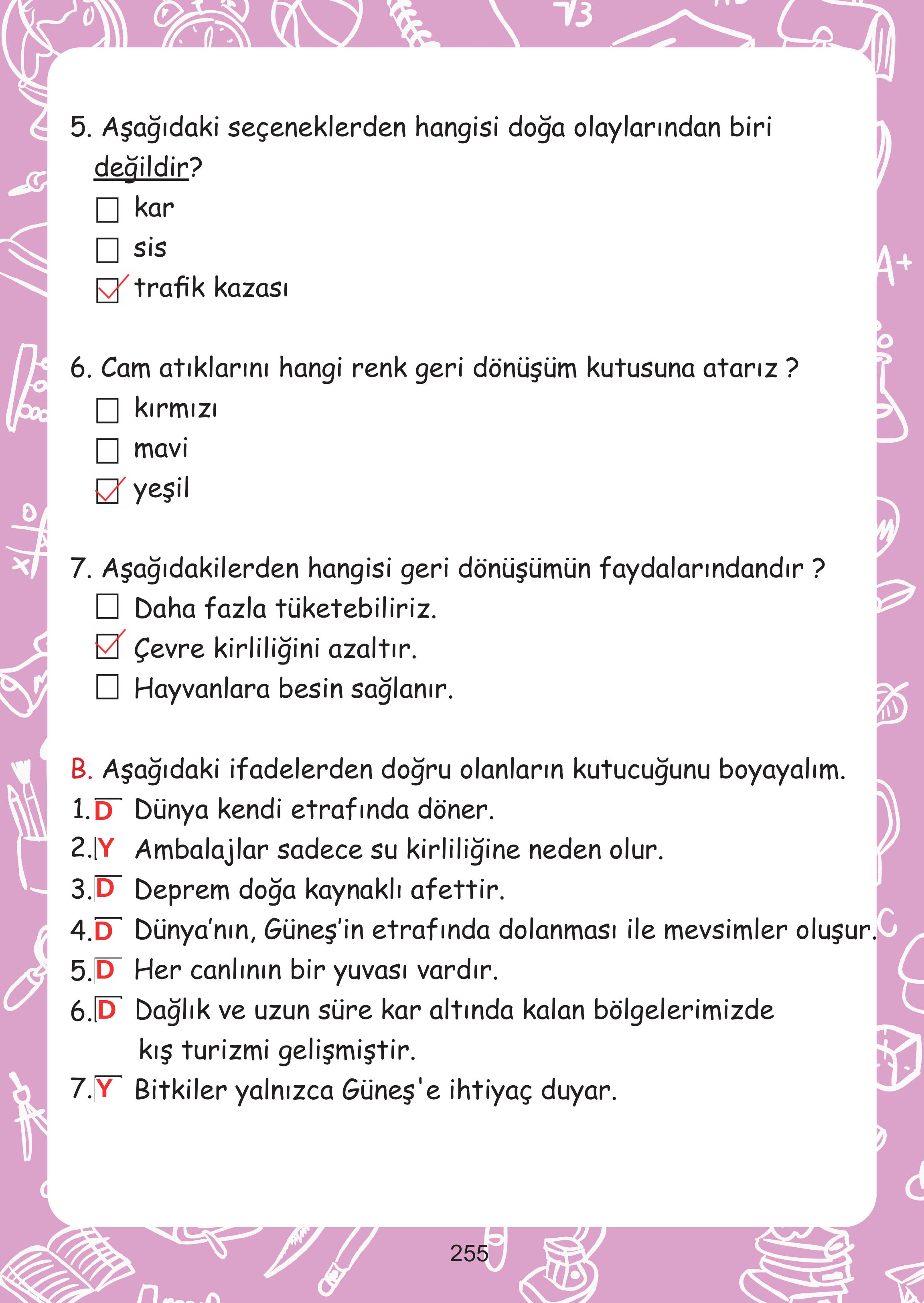 2. Sınıf Meb Yayınları Hayat Bilgisi Ders Kitabı Sayfa 255 Cevapları