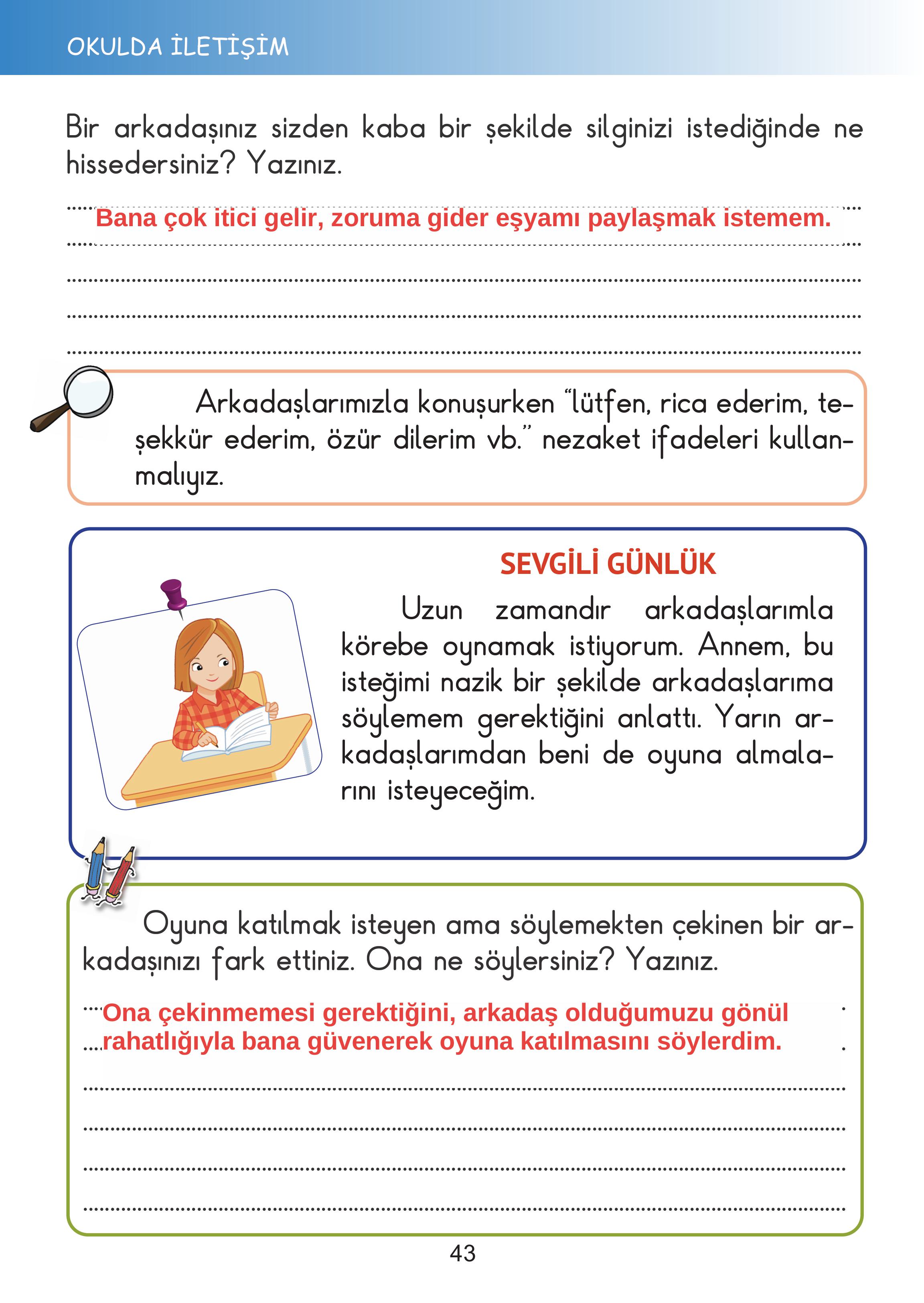 2. Sınıf Meb Yayınları Hayat Bilgisi Ders Kitabı Sayfa 43 Cevapları