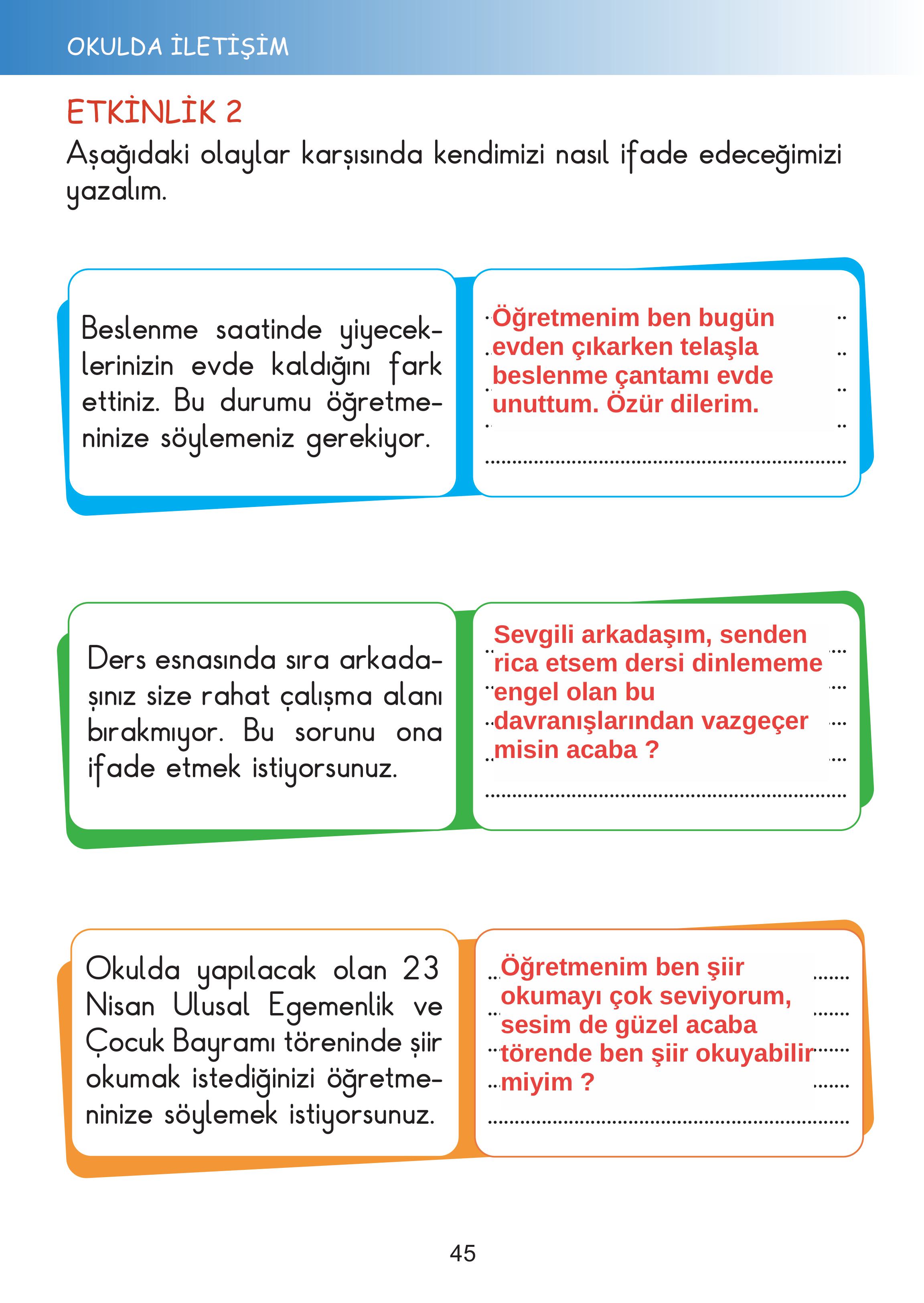 2. Sınıf Meb Yayınları Hayat Bilgisi Ders Kitabı Sayfa 45 Cevapları 2. Sınıf Meb Yayınları Hayat Bilgisi Ders Kitabı Sayfa 45 Cevapları